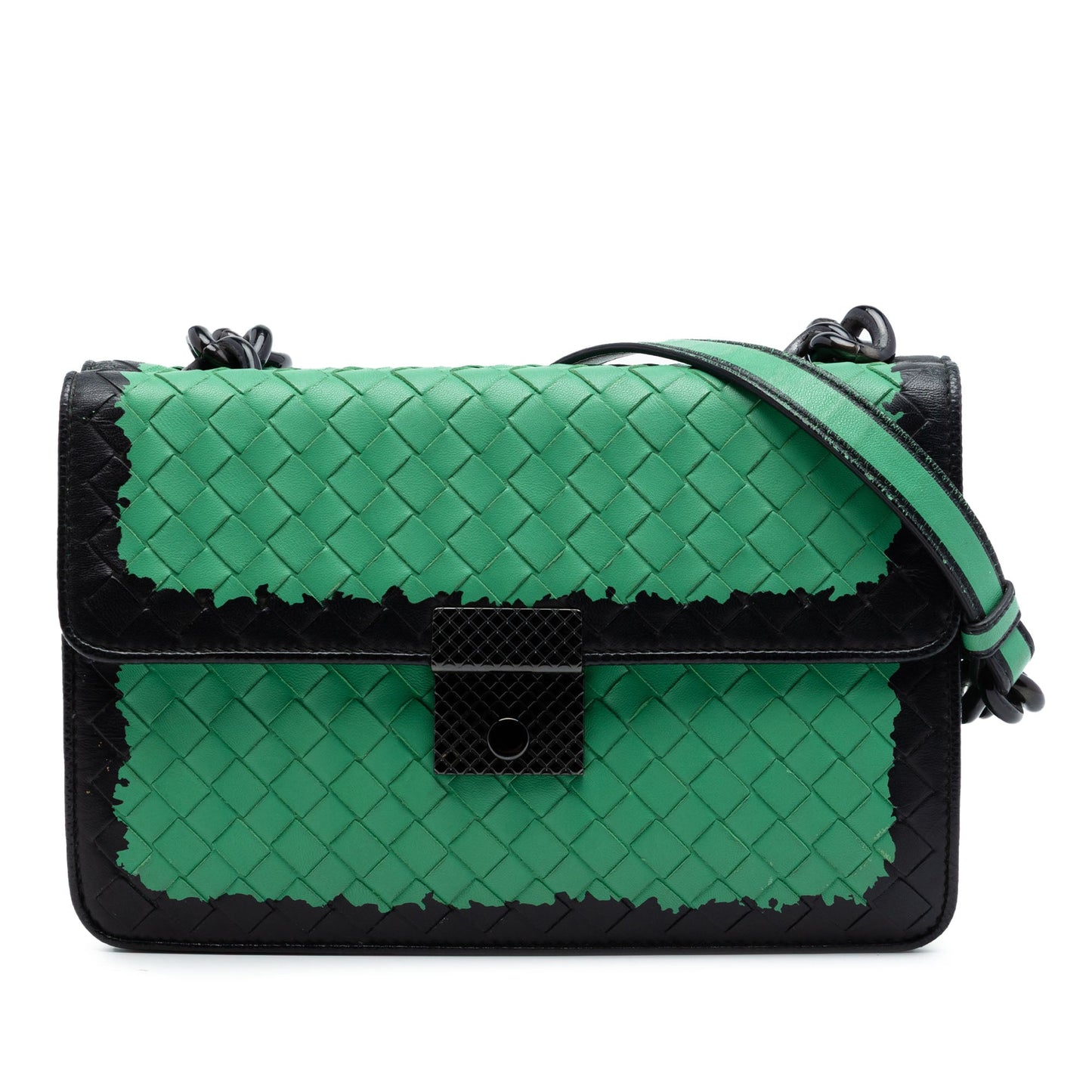 Bottega Veneta Bicolor Nappa Intrecciato Double Flap Shoulder Bag
