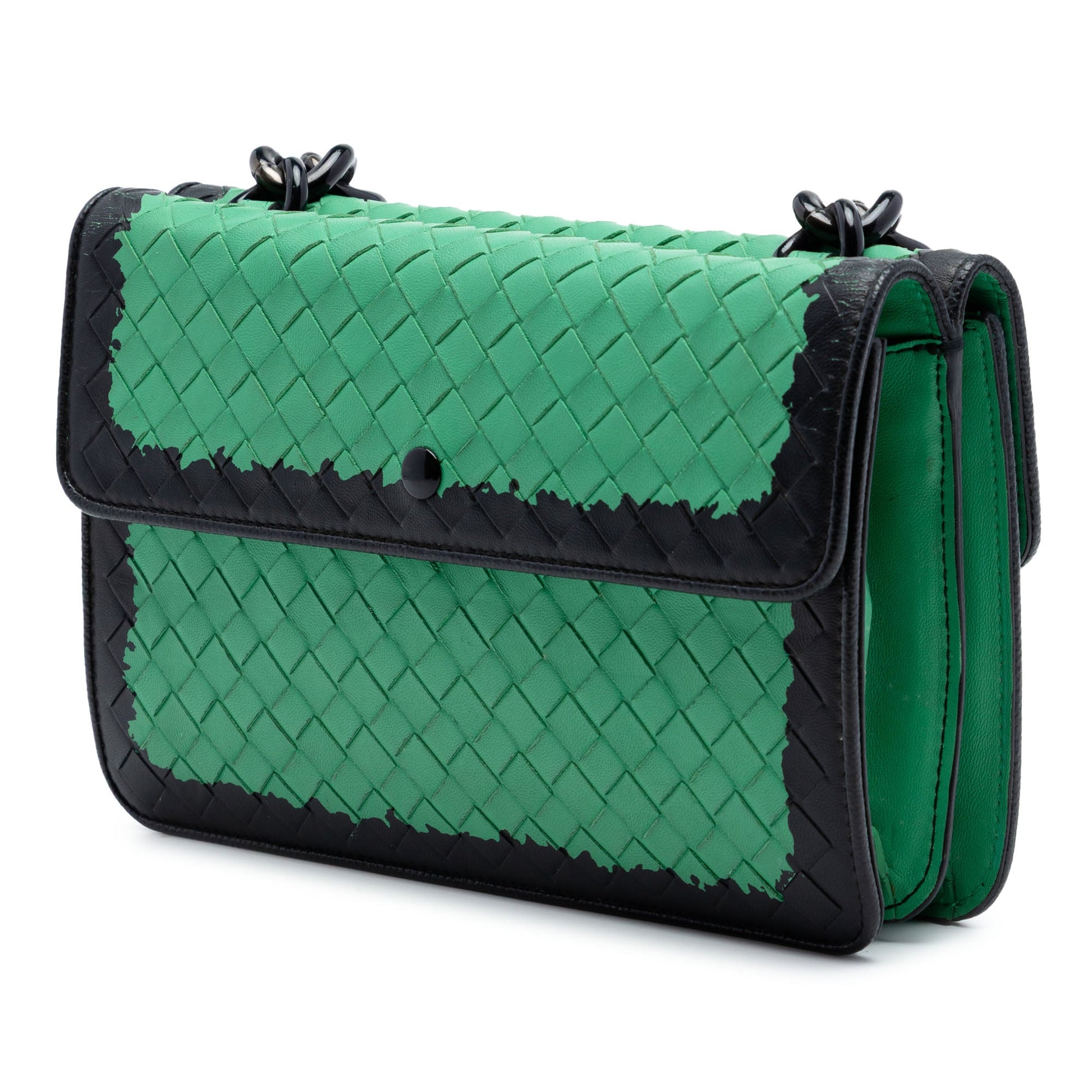 Bottega Veneta Bicolor Nappa Intrecciato Double Flap Shoulder Bag