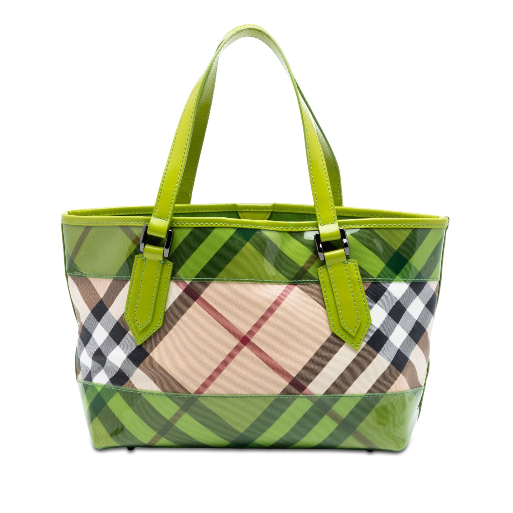 Burberry Patent Trimmed Supernova Check Coated Canvas Tote