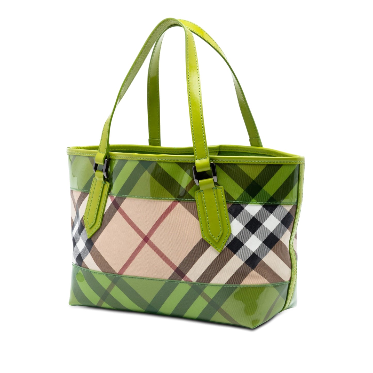 Burberry Patent Trimmed Supernova Check Coated Canvas Tote