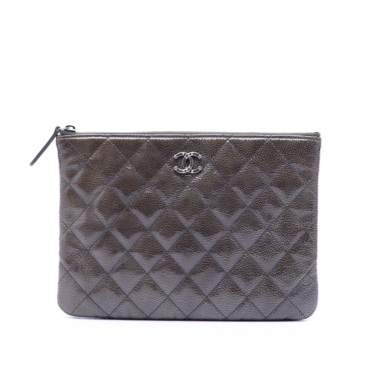 Chanel Small Quilted Crinkled Patent O Case Clutch