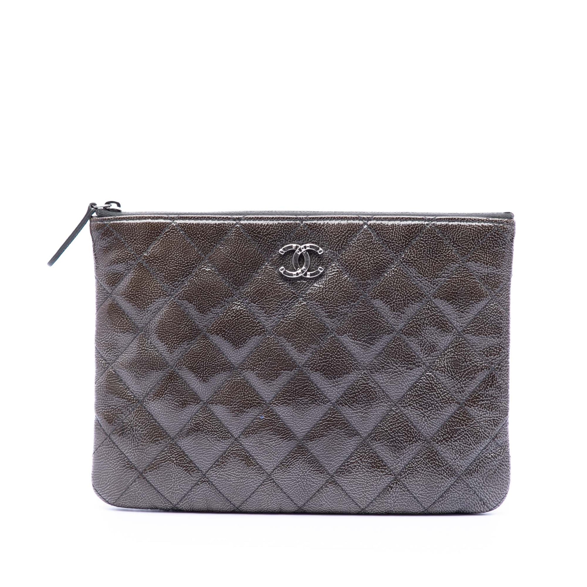 Chanel Small Quilted Crinkled Patent O Case Clutch