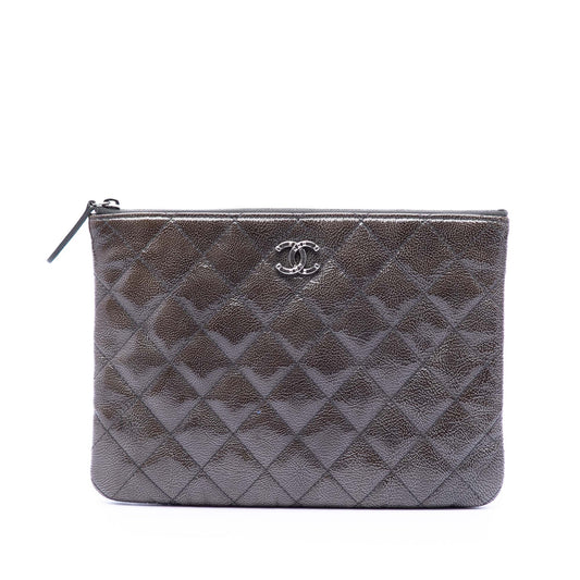 Chanel Small Quilted Crinkled Patent O Case Clutch