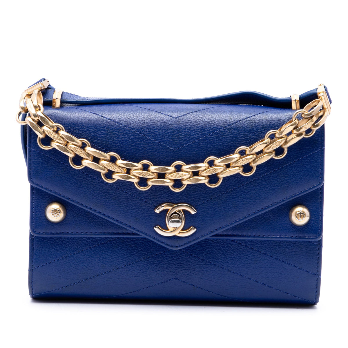 Chanel Small Studded Chevron Calfskin Envelope Double Flap