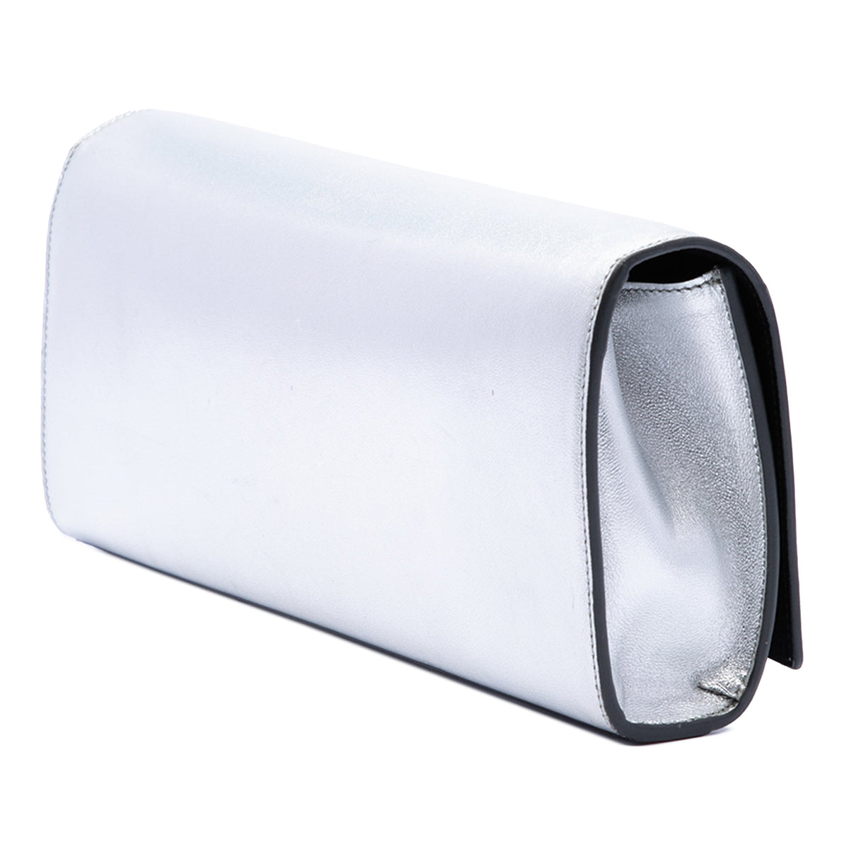 Saint Laurent Smooth Metallic Calfskin Monogram Cassandre Clutch — Silver