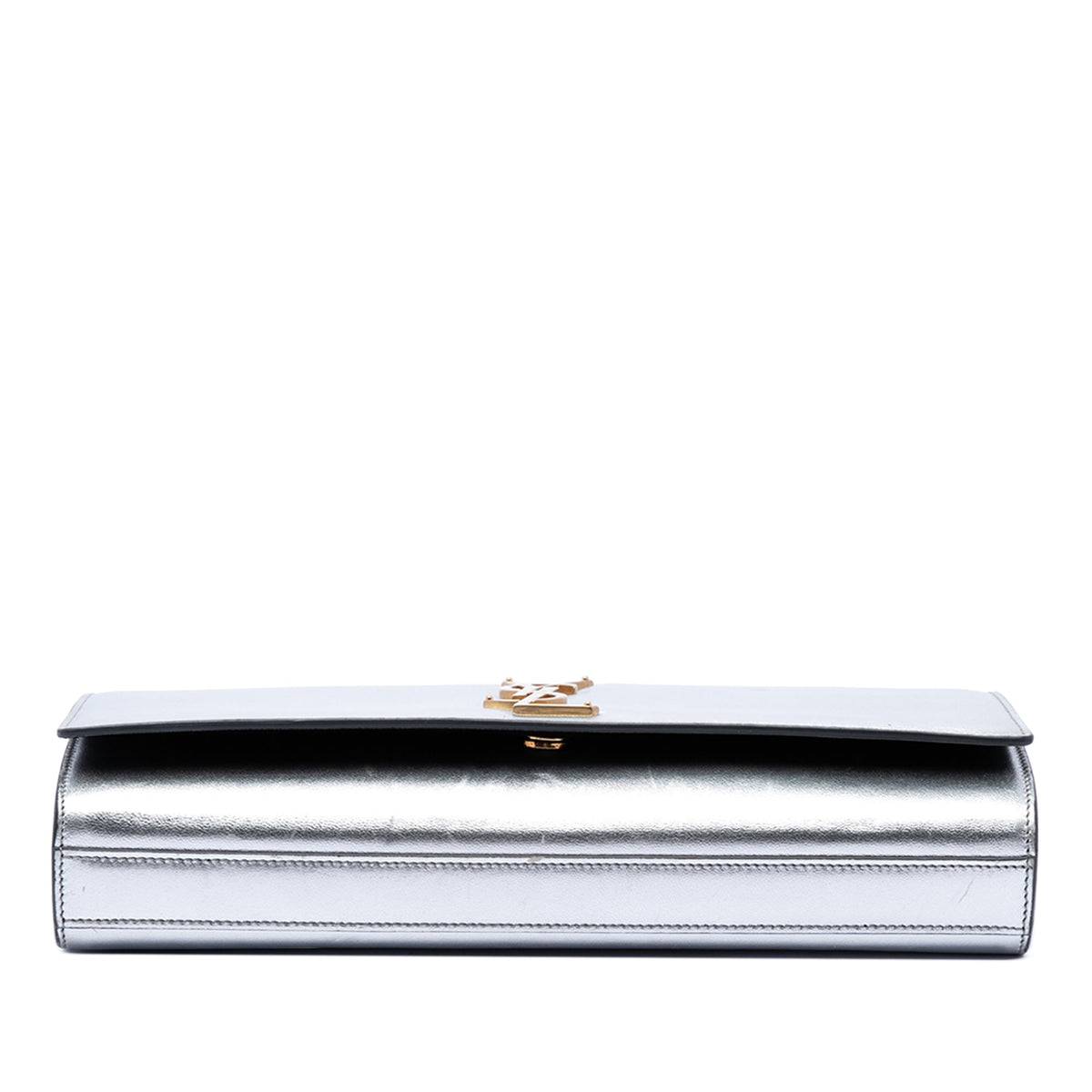 Saint Laurent Smooth Metallic Calfskin Monogram Cassandre Clutch — Silver
