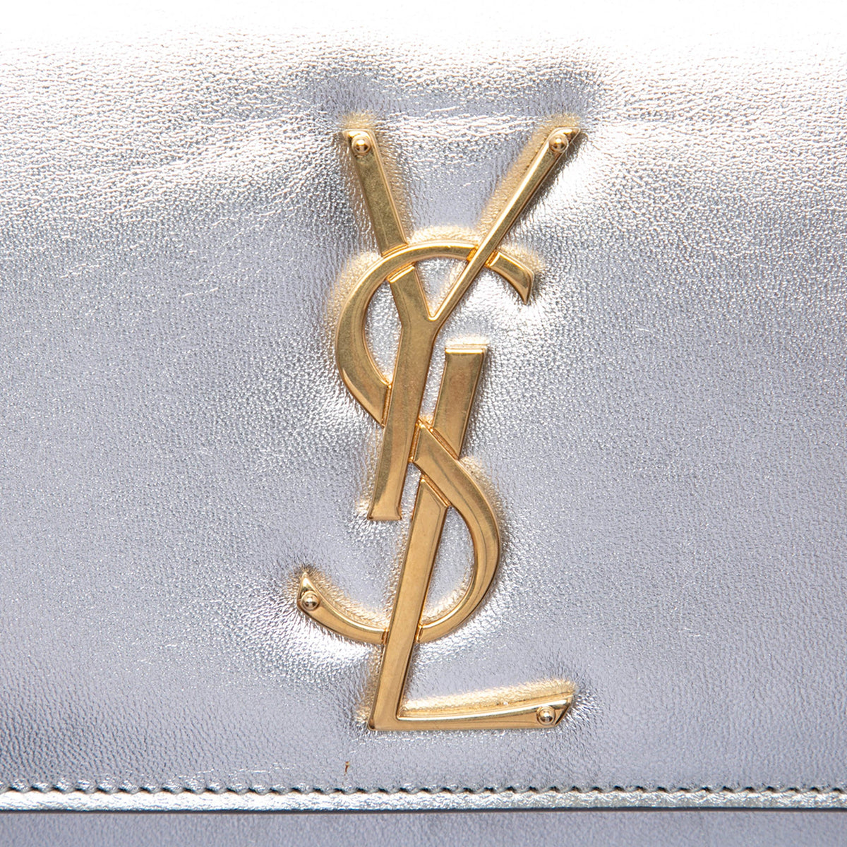 Saint Laurent Smooth Metallic Calfskin Monogram Cassandre Clutch — Silver