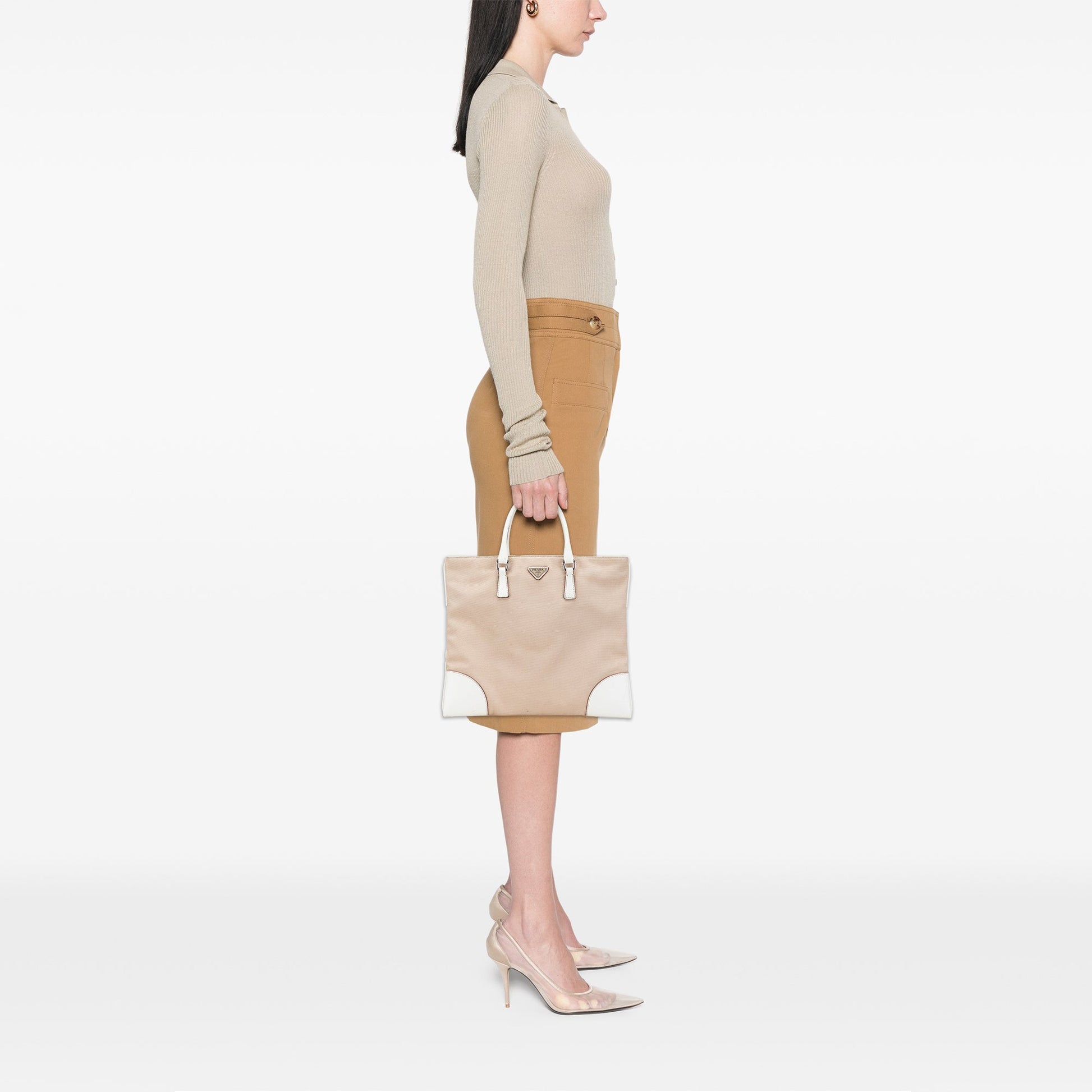 Prada Cinghiale Trimmed Canvas Canapa Tote