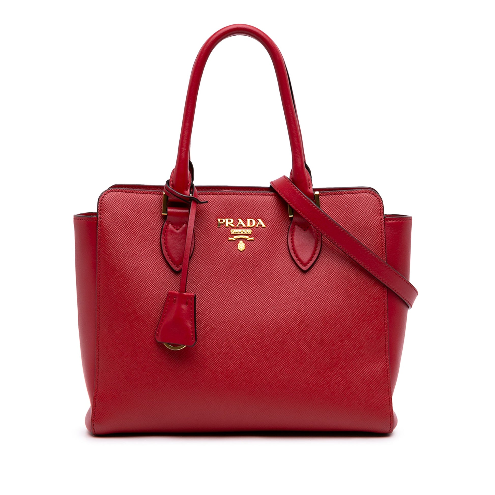 Prada Soft Calf Trimmed Saffiano Convertible Tote
