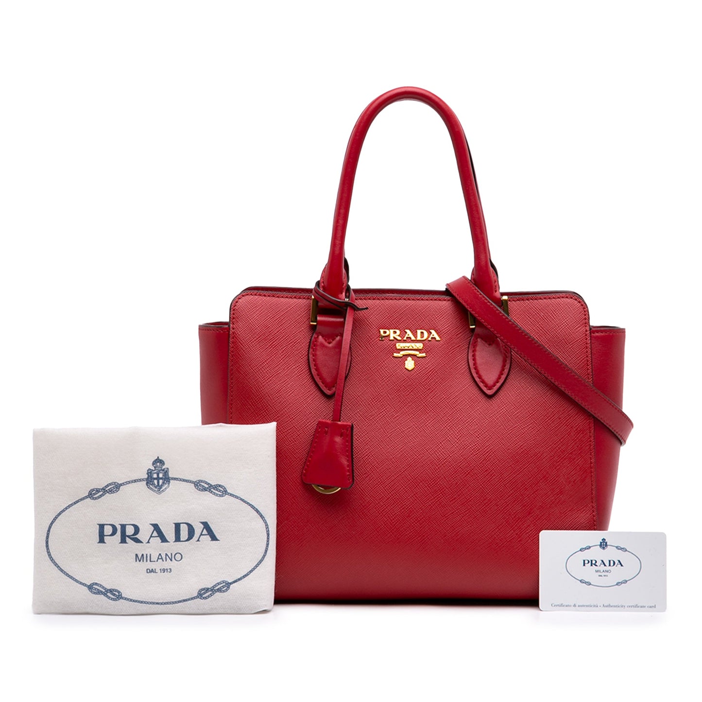Prada Soft Calf Trimmed Saffiano Convertible Tote