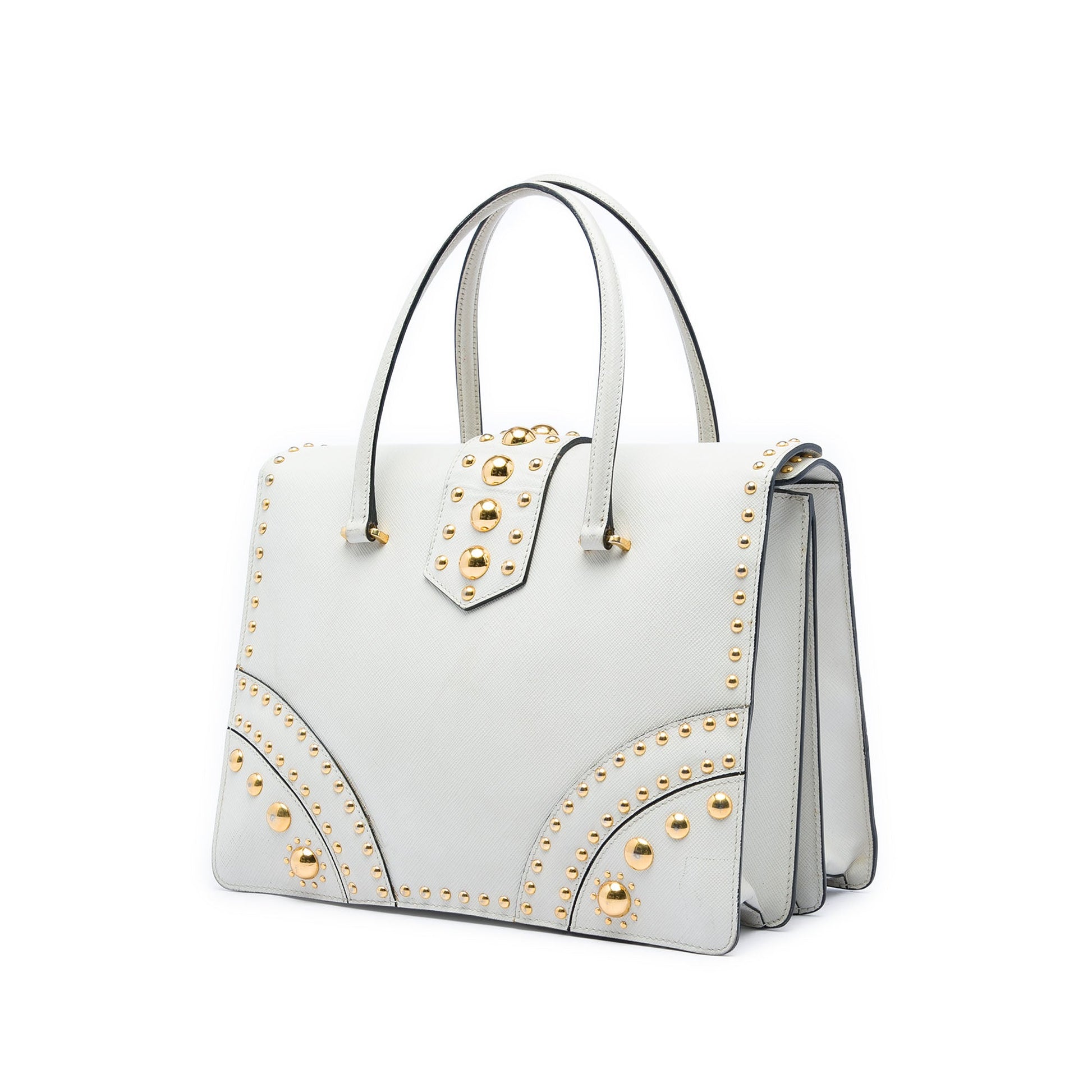 Prada Studded Saffiano Turnlock Handbag