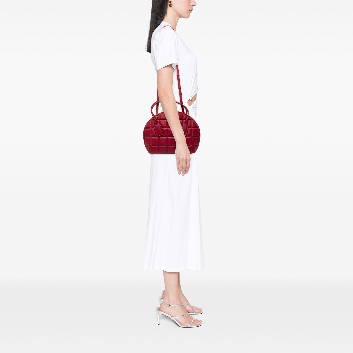 Bottega Veneta Medium Padded Leather Swoop Bag — Red
