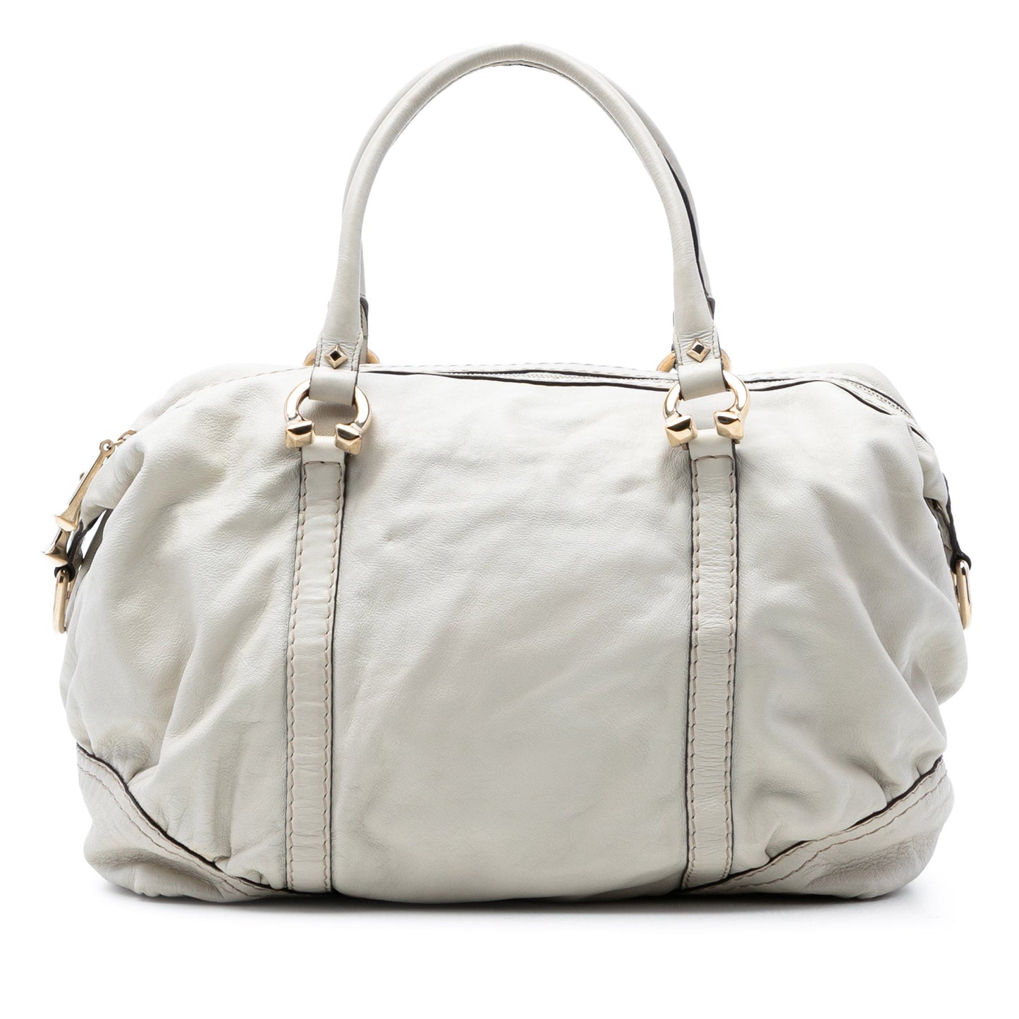 Leather Horsebit Nail Boston Bag