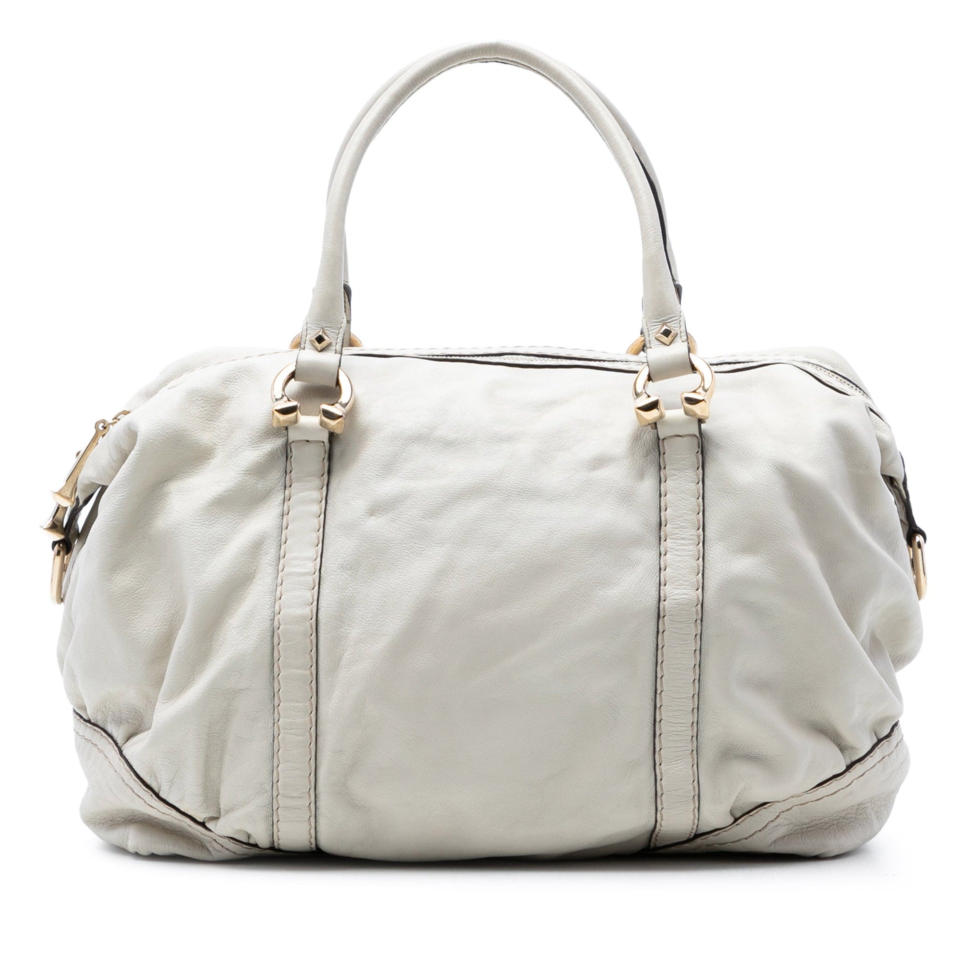 Leather Horsebit Nail Boston Bag