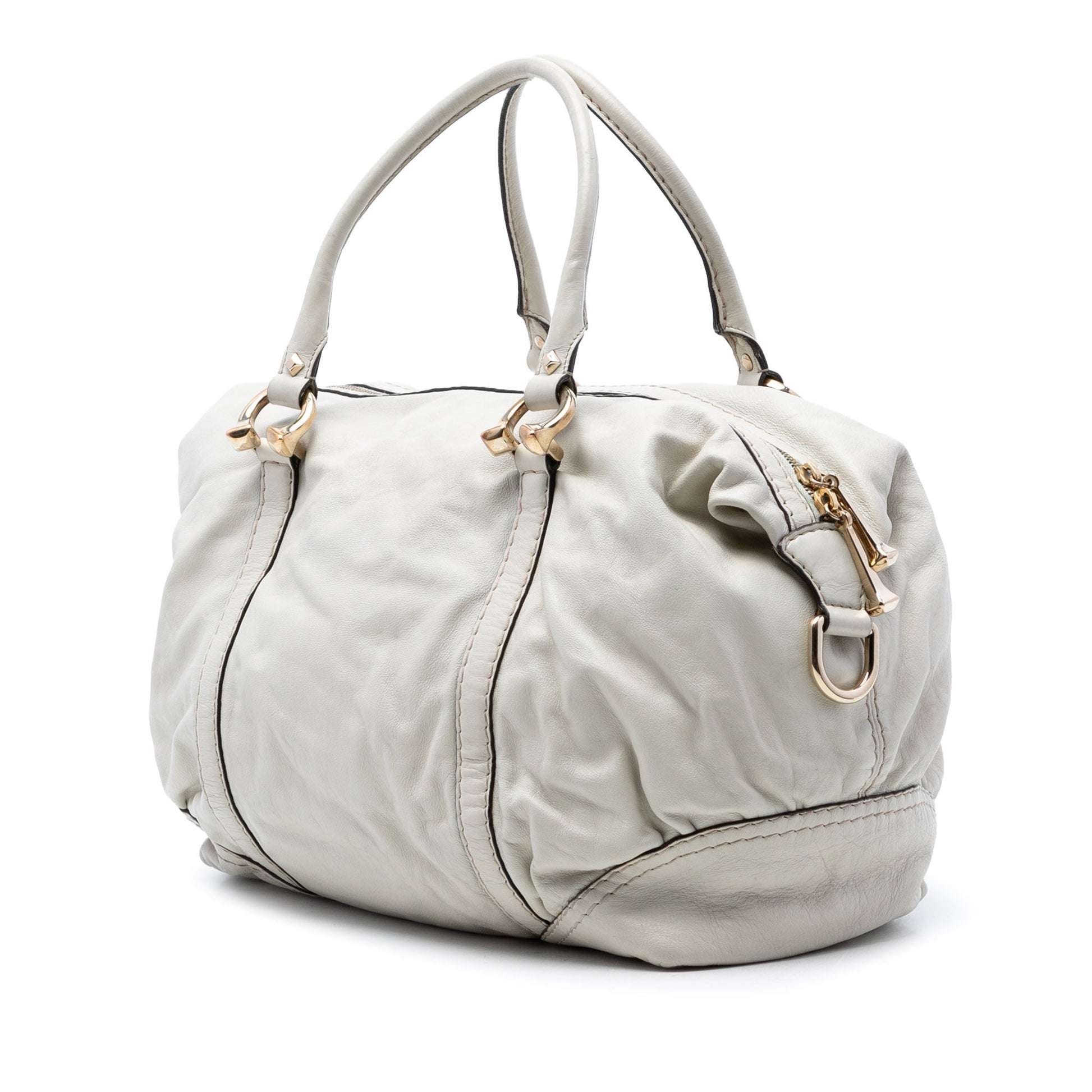 Leather Horsebit Nail Boston Bag