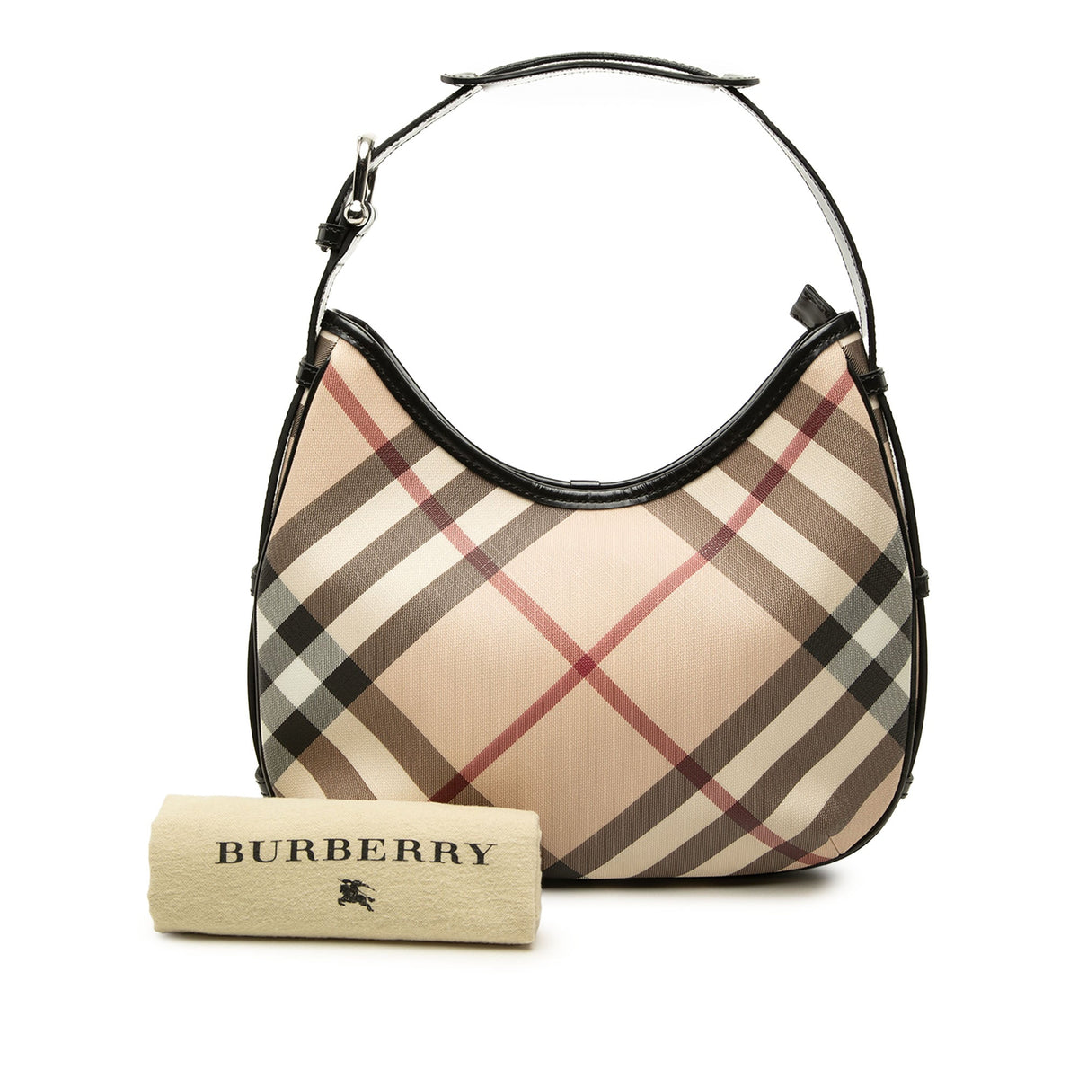 Burberry Small Supernova Check Coated Canvas Barton Hobo — Beige