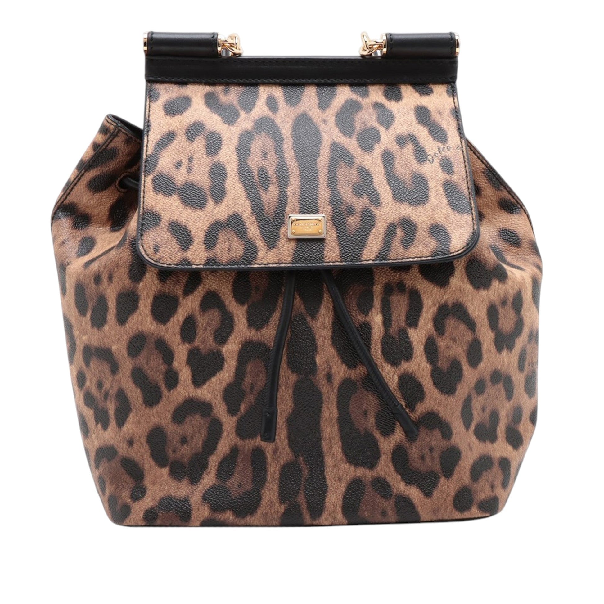 Dolce & Gabbana Leopard Print Leather Dauphine Miss Sicily Backpack