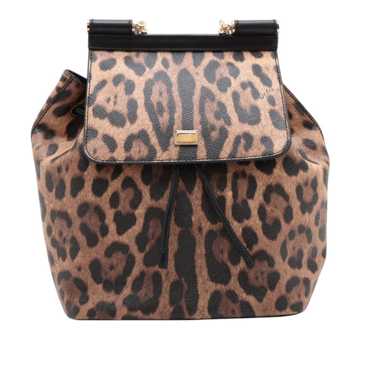 Dolce & Gabbana Leopard Print Leather Dauphine Miss Sicily Backpack