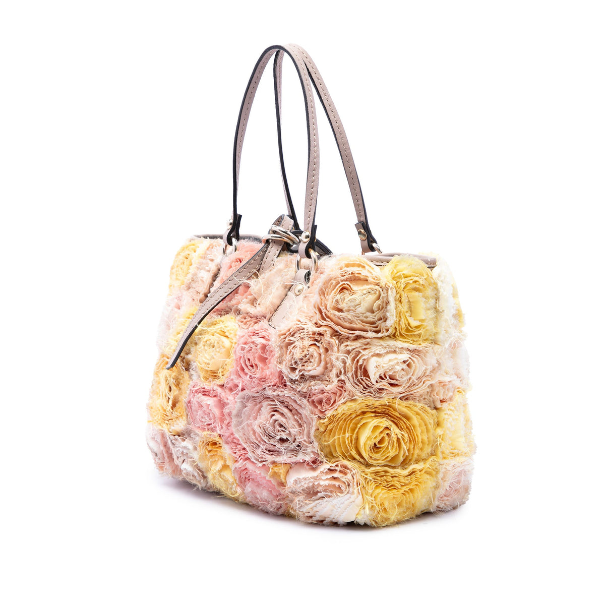 Valentino Small Silk Rosier Tote — Beige