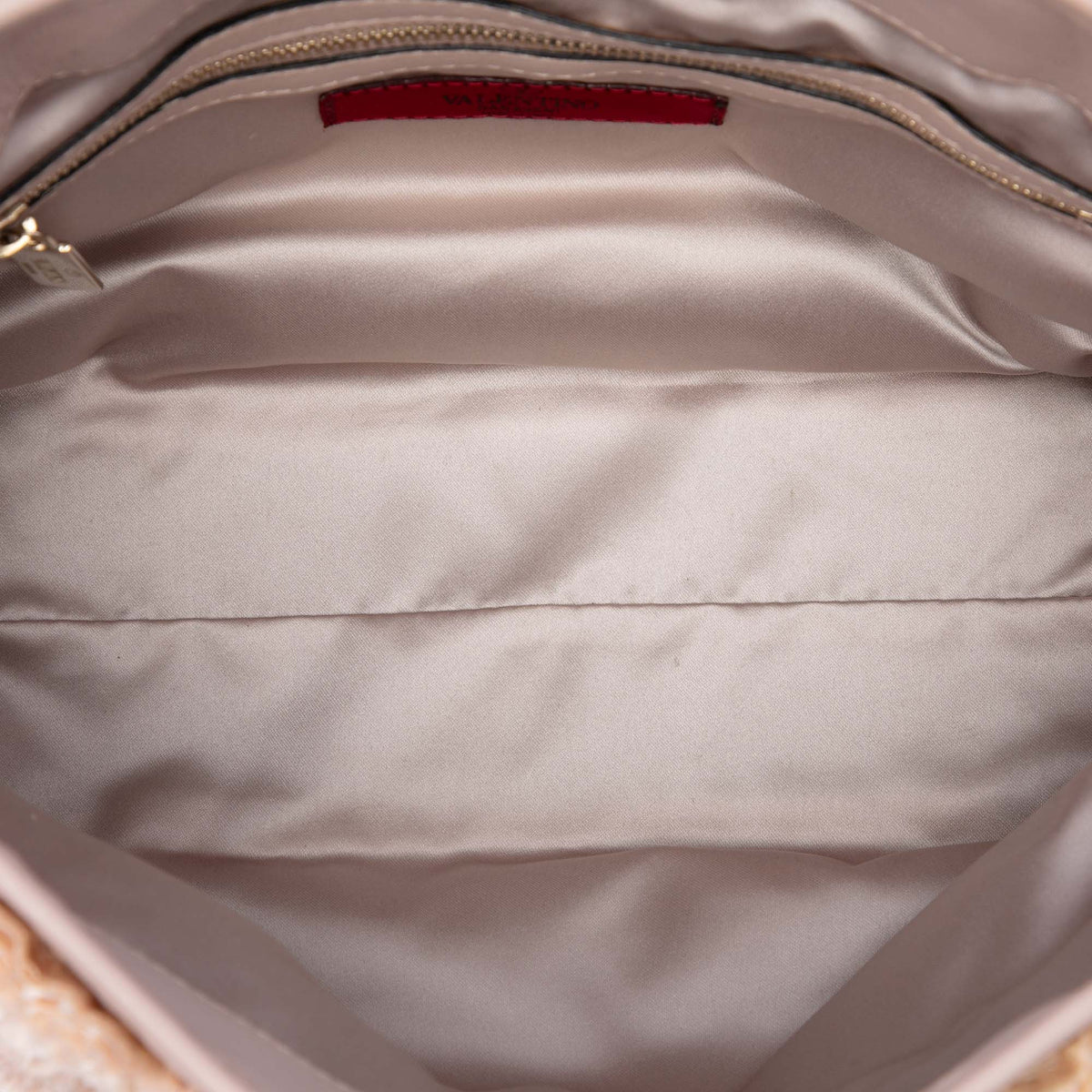 Valentino Small Silk Rosier Tote — Beige