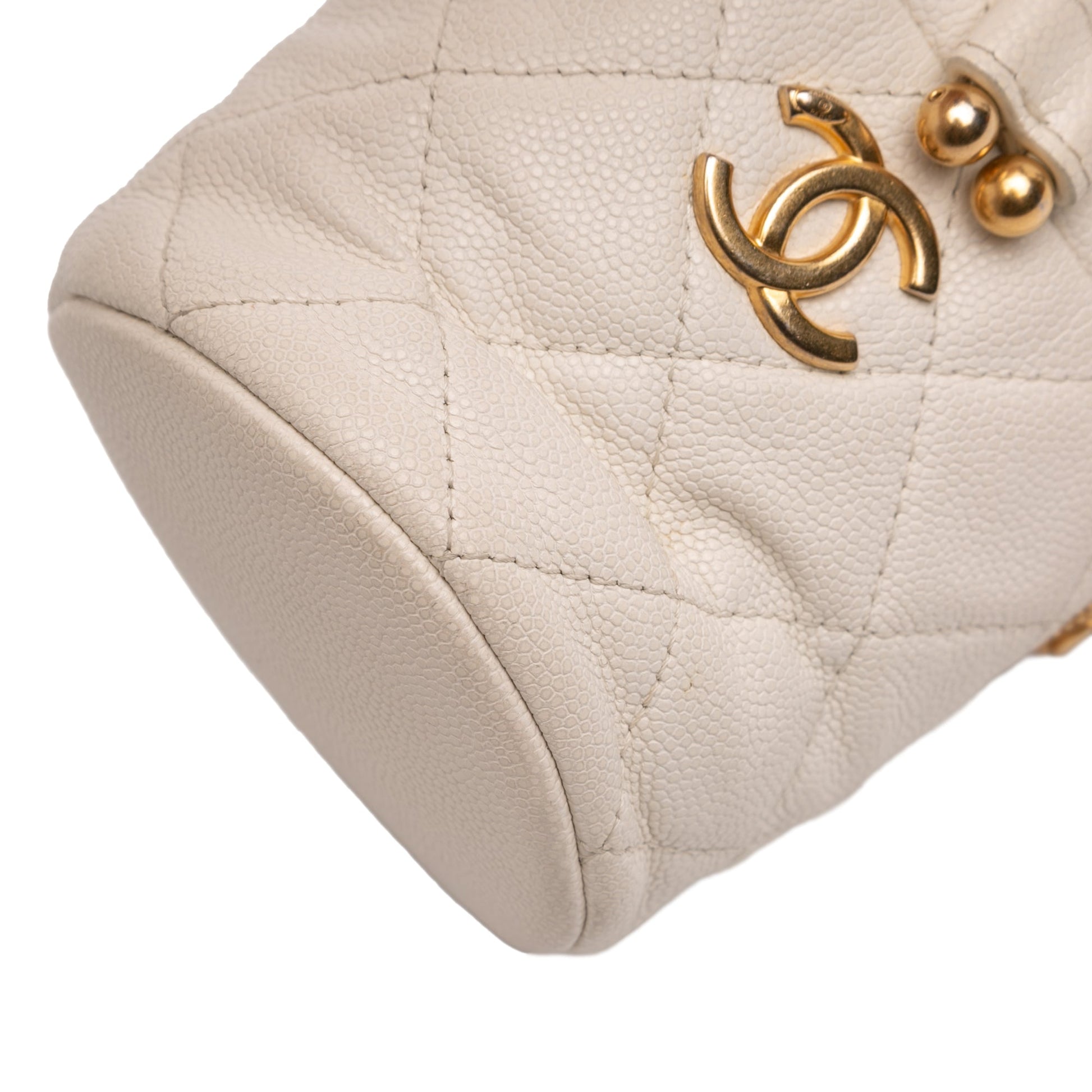Chanel Mini Quilted Caviar Twist Your Buttons Drawstring Bucket Bag