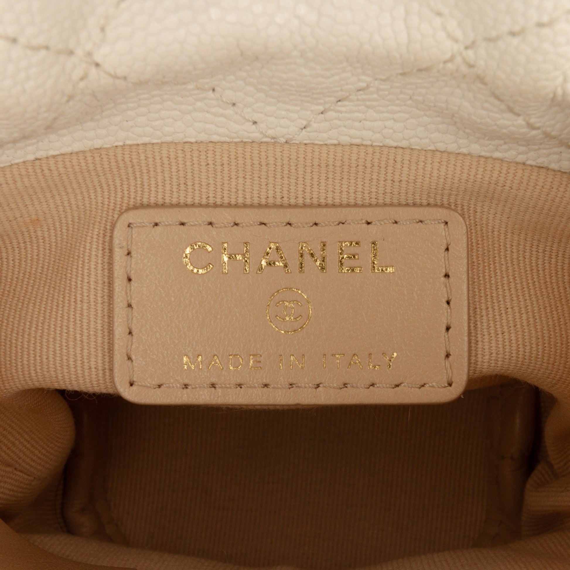 Chanel Mini Quilted Caviar Twist Your Buttons Drawstring Bucket Bag