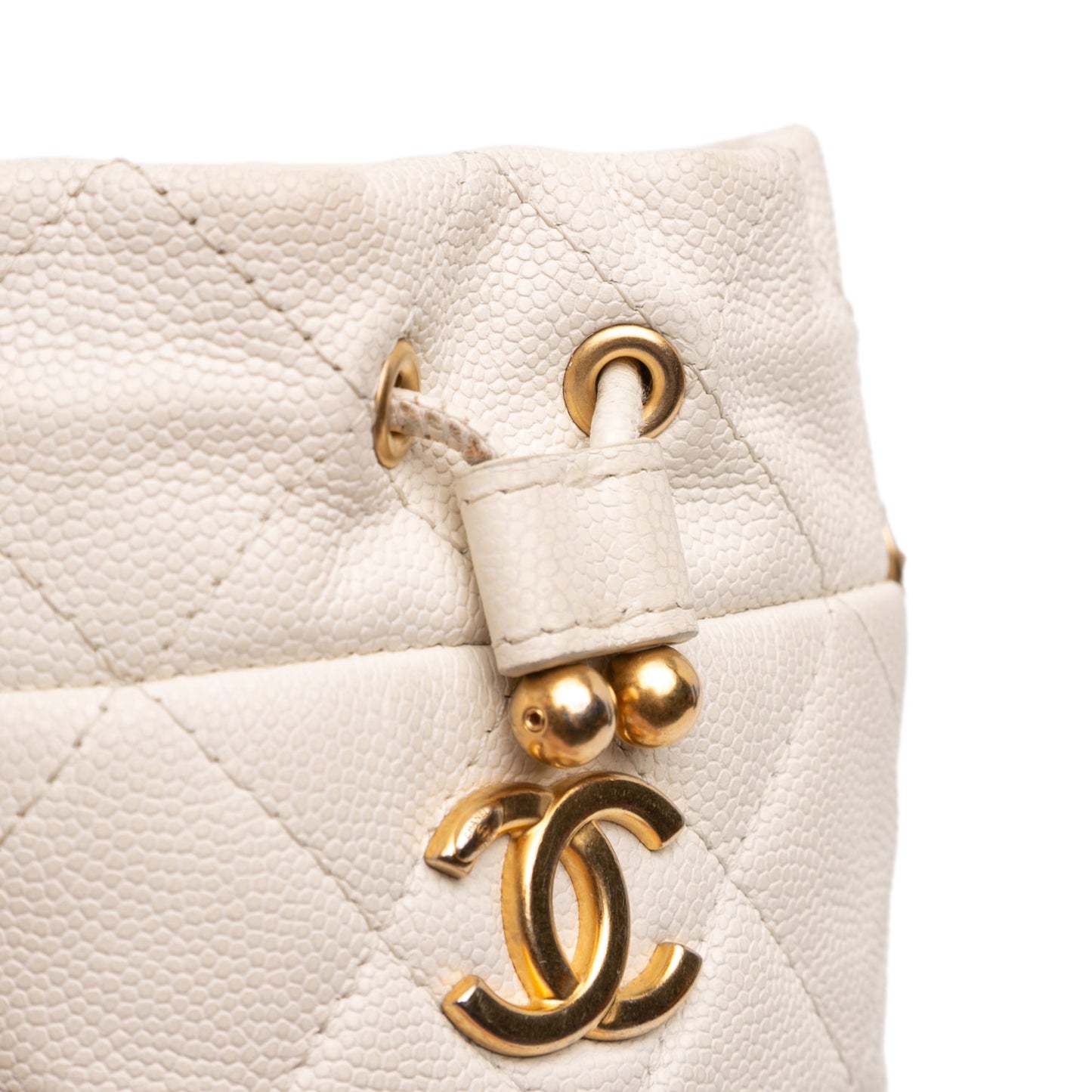 Chanel Mini Quilted Caviar Twist Your Buttons Drawstring Bucket Bag