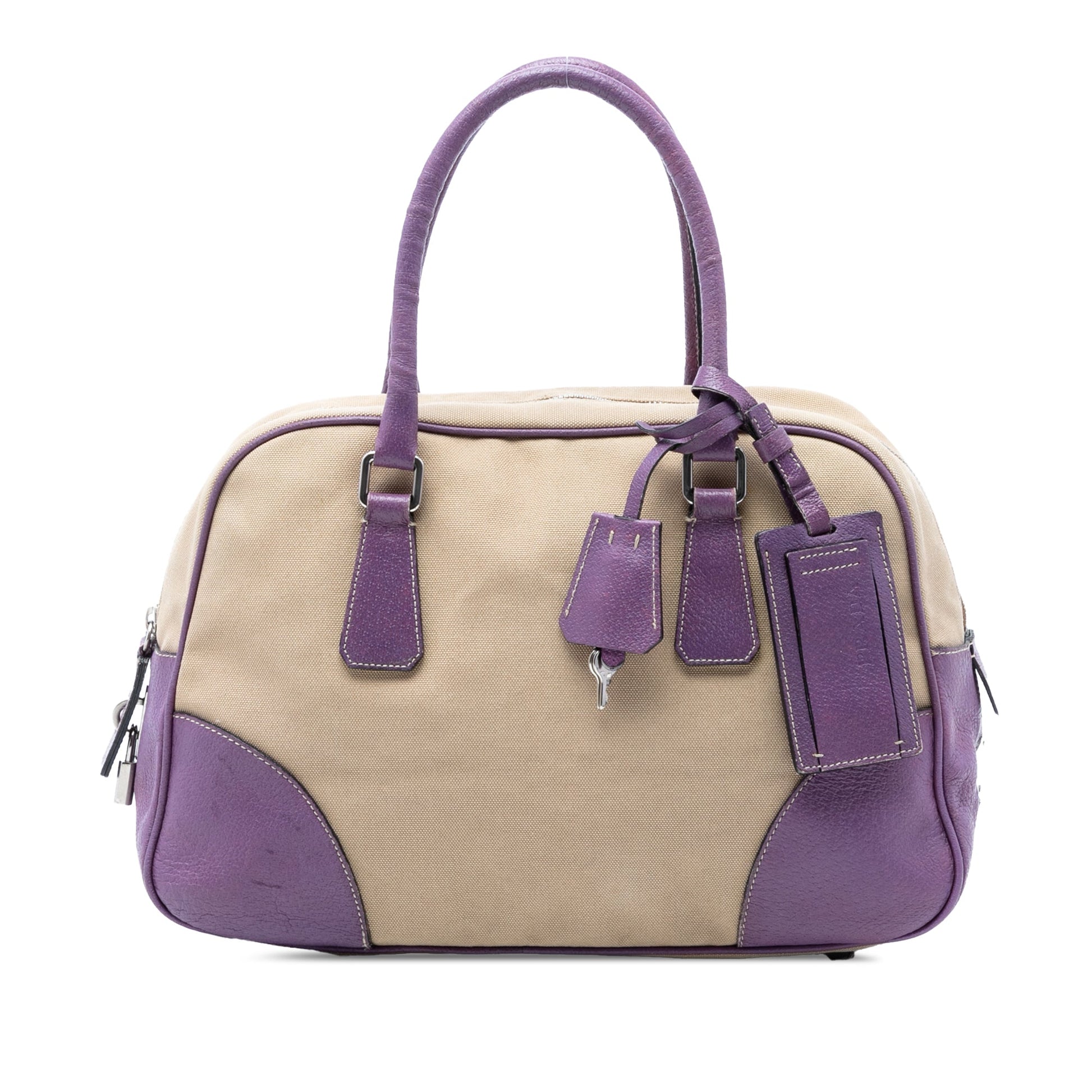 Prada Cinghiale Trimmed Canvas Canapa Bauletto Bag