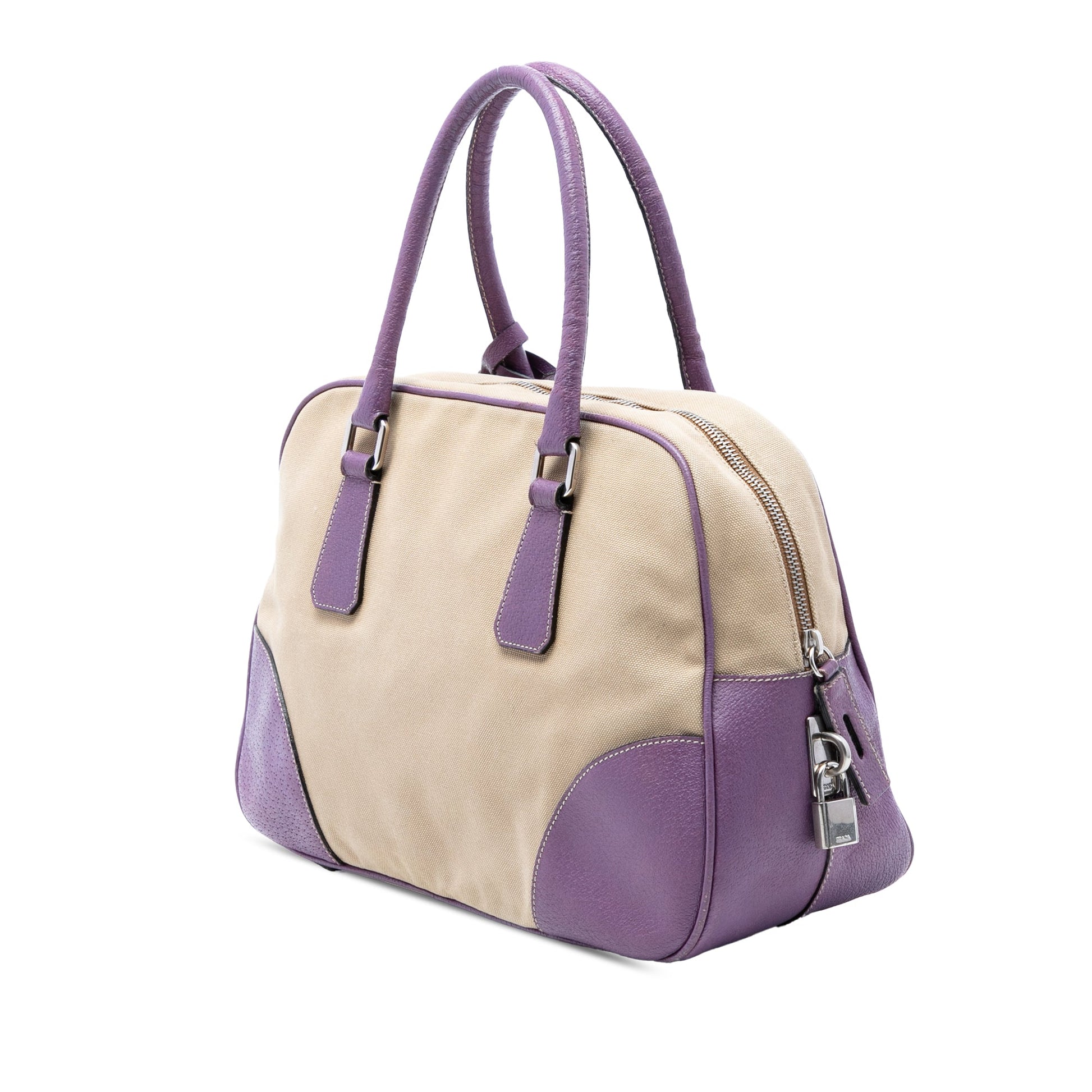 Prada Cinghiale Trimmed Canvas Canapa Bauletto Bag