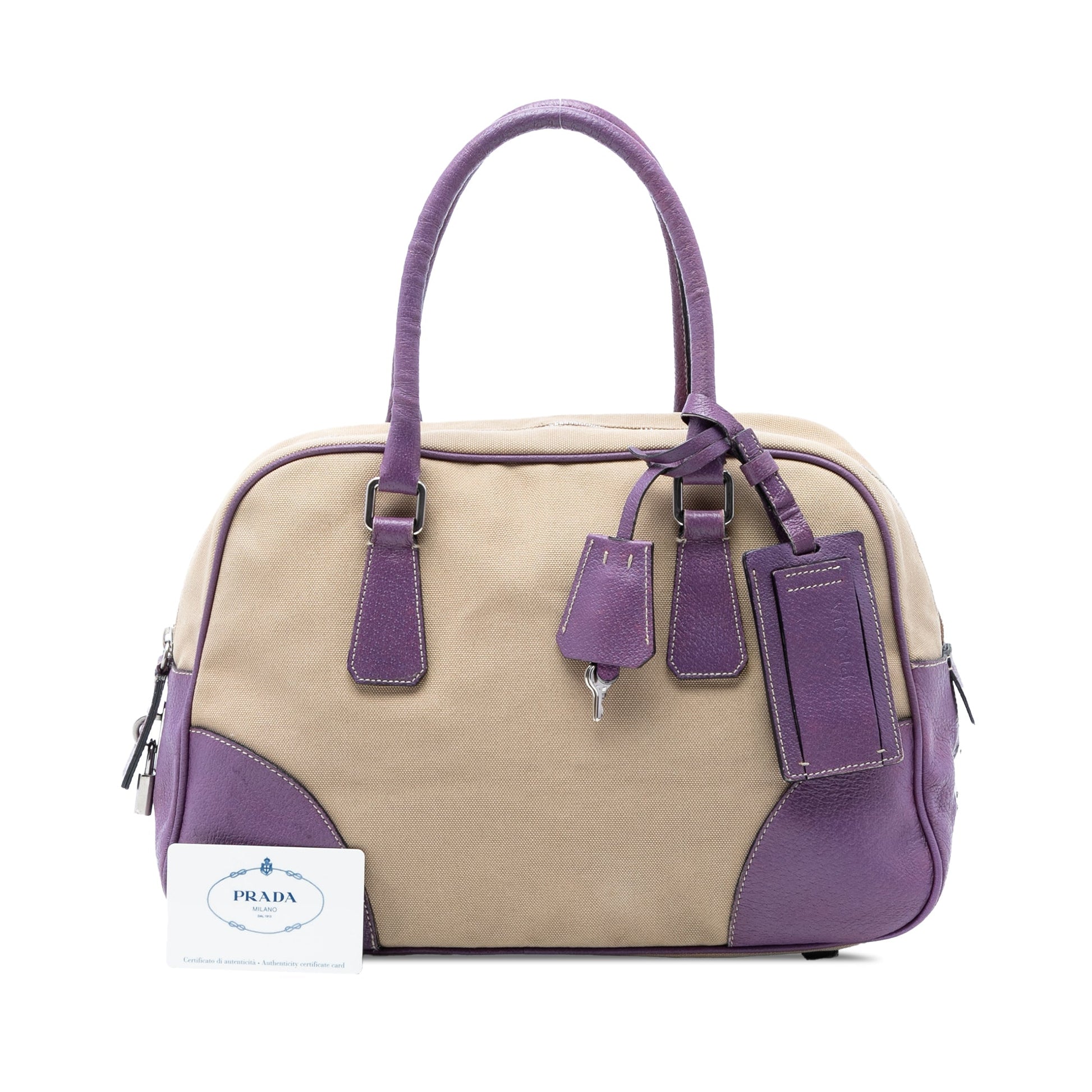 Prada Cinghiale Trimmed Canvas Canapa Bauletto Bag