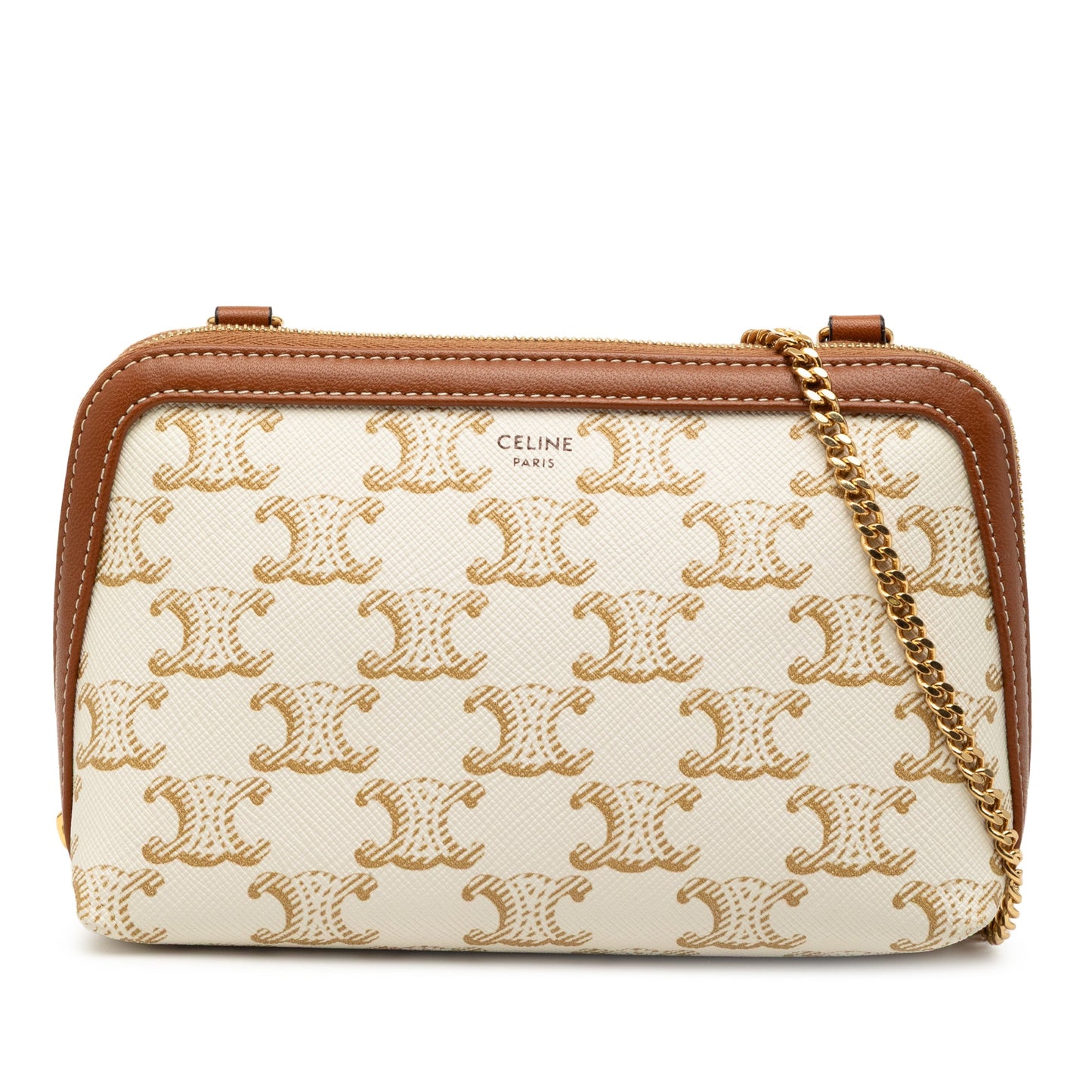 Celine Triomphe Coated Canvas Clutch On Chain