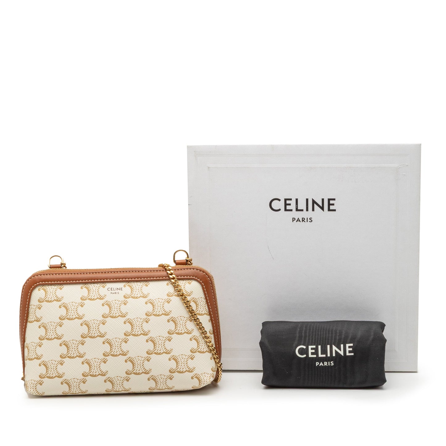 Celine Triomphe Coated Canvas Clutch On Chain