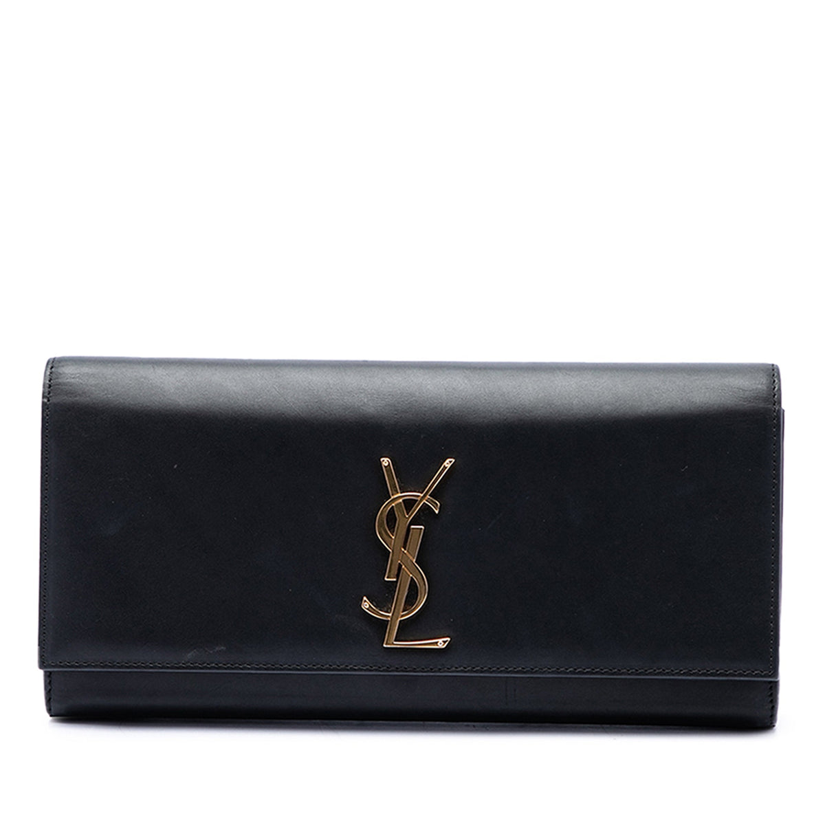 Saint Laurent Smooth Leather Cassandre Clutch — Black