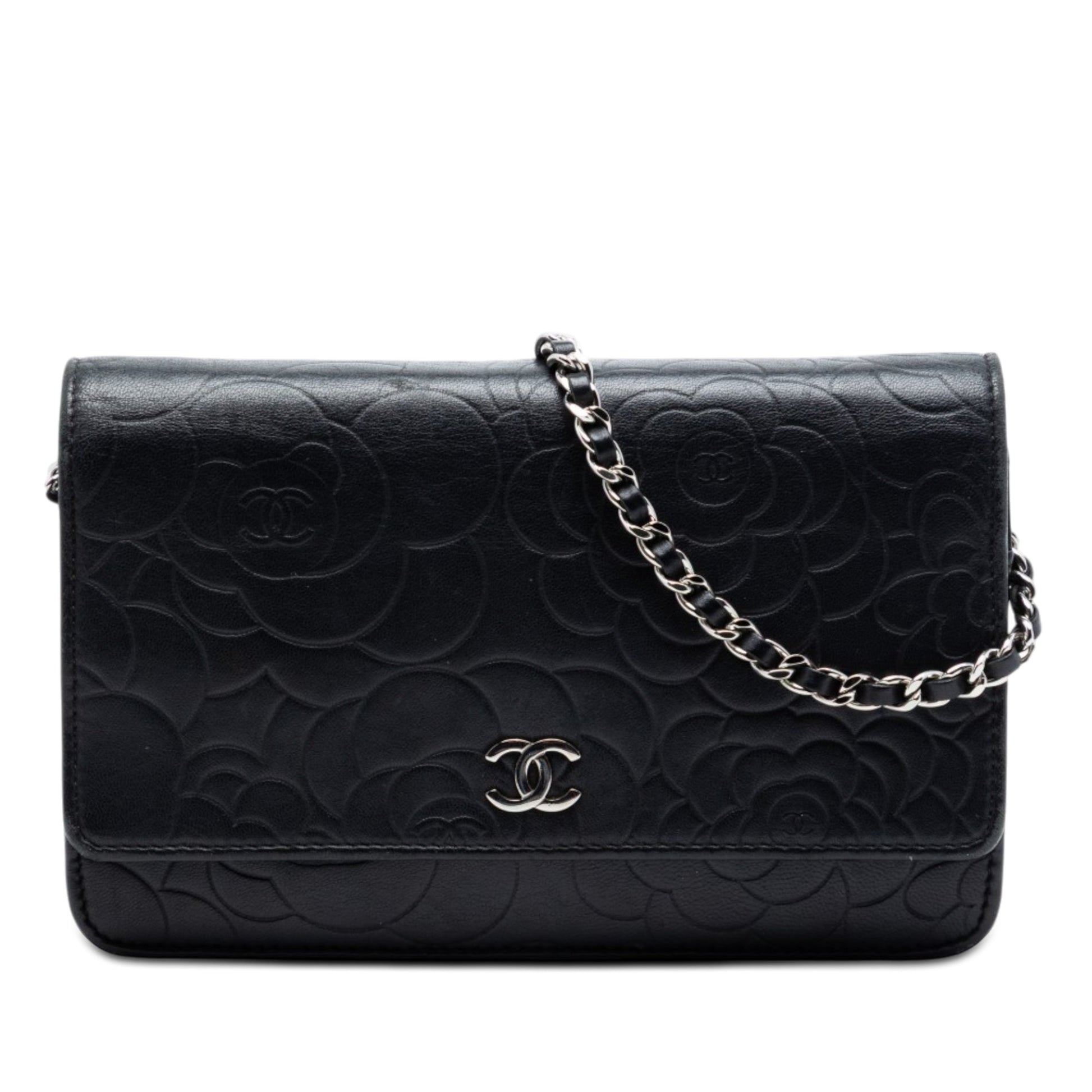 Chanel CC Embossed Lambskin Camellia Wallet On Chain