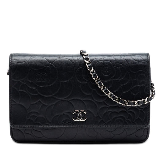 Chanel CC Embossed Lambskin Camellia Wallet On Chain
