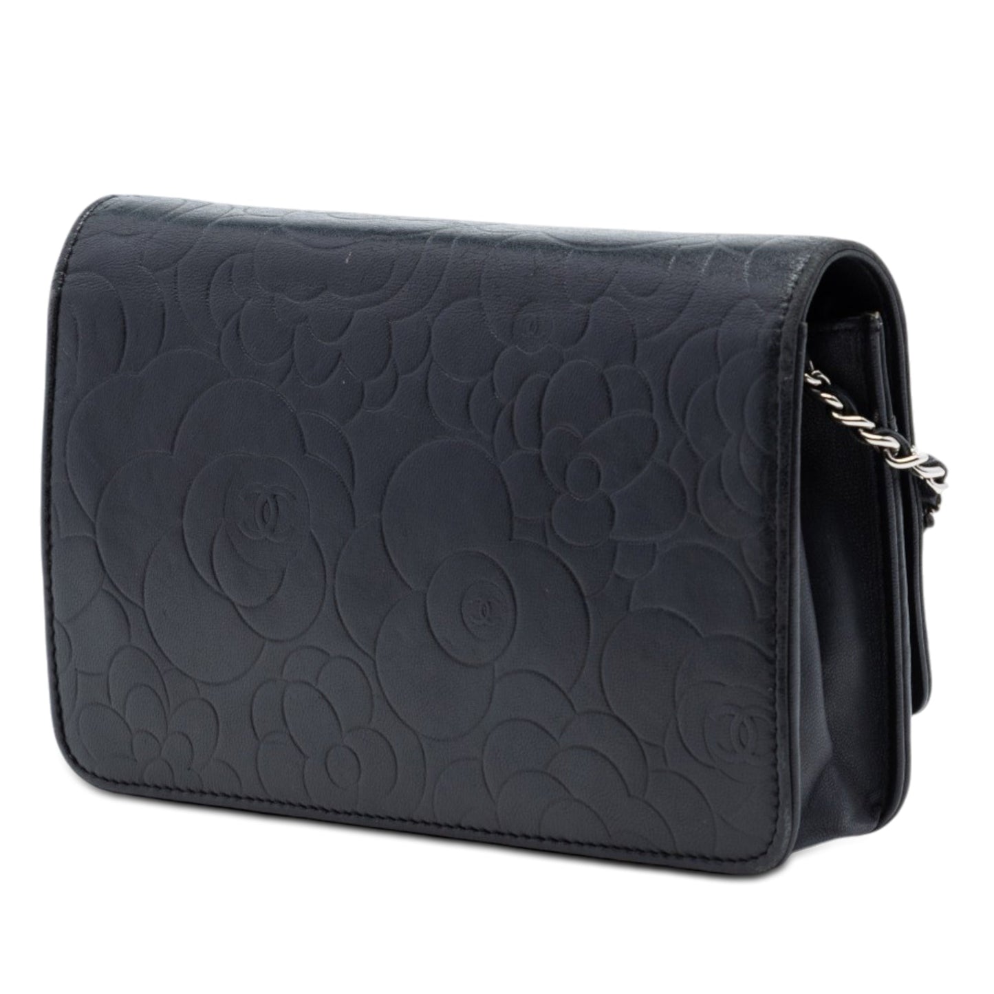 Chanel CC Embossed Lambskin Camellia Wallet On Chain