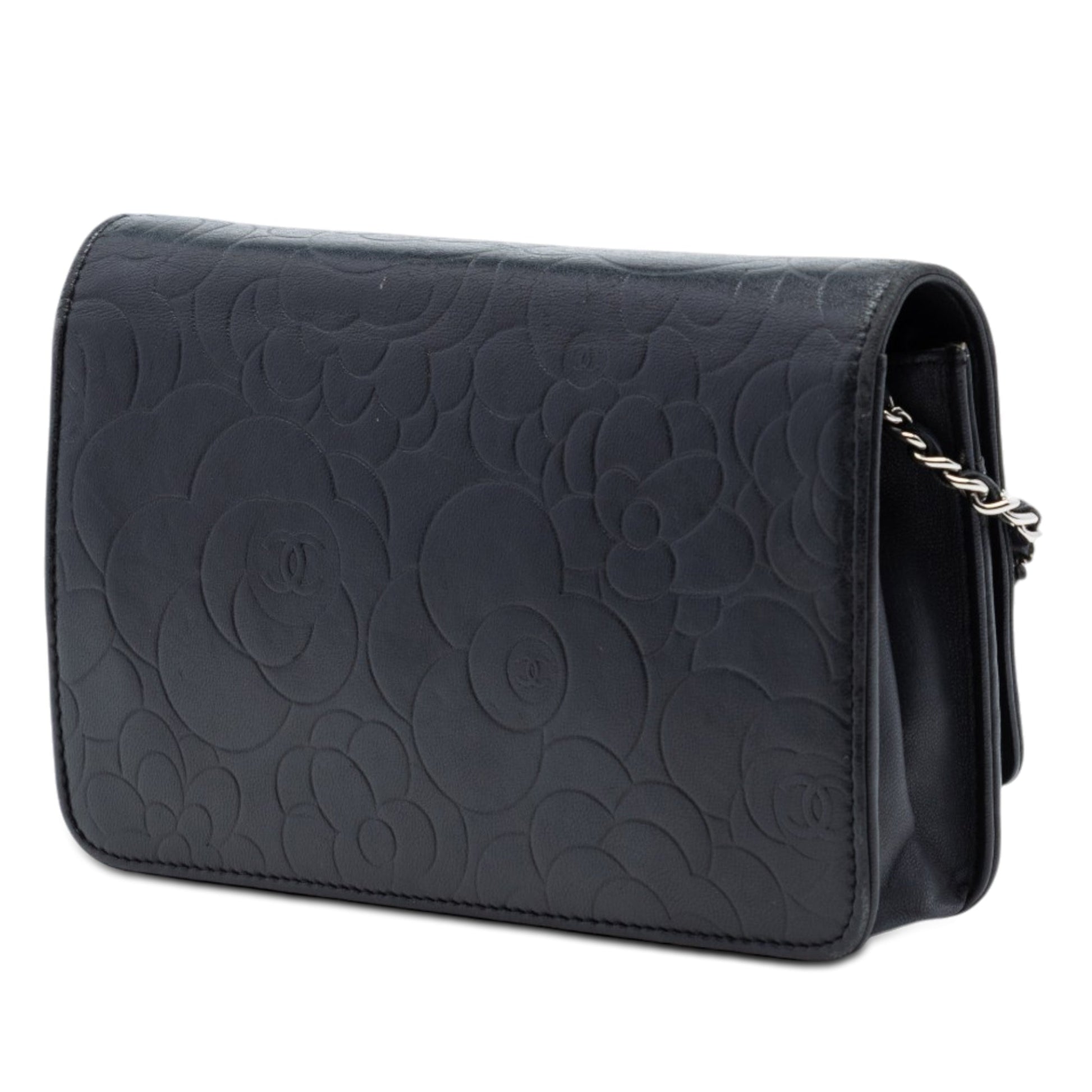 Chanel CC Embossed Lambskin Camellia Wallet On Chain