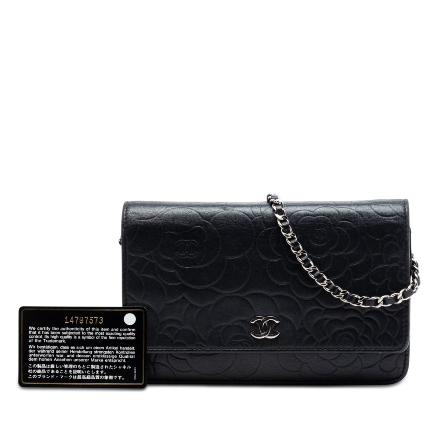 Chanel CC Embossed Lambskin Camellia Wallet On Chain