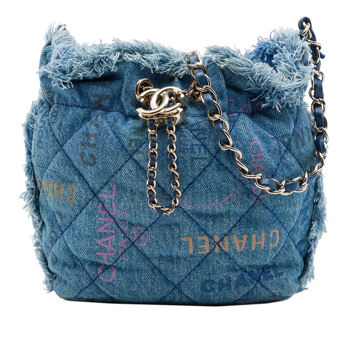 Chanel Small Quilted Denim Mood Bucket with Chain — Blue