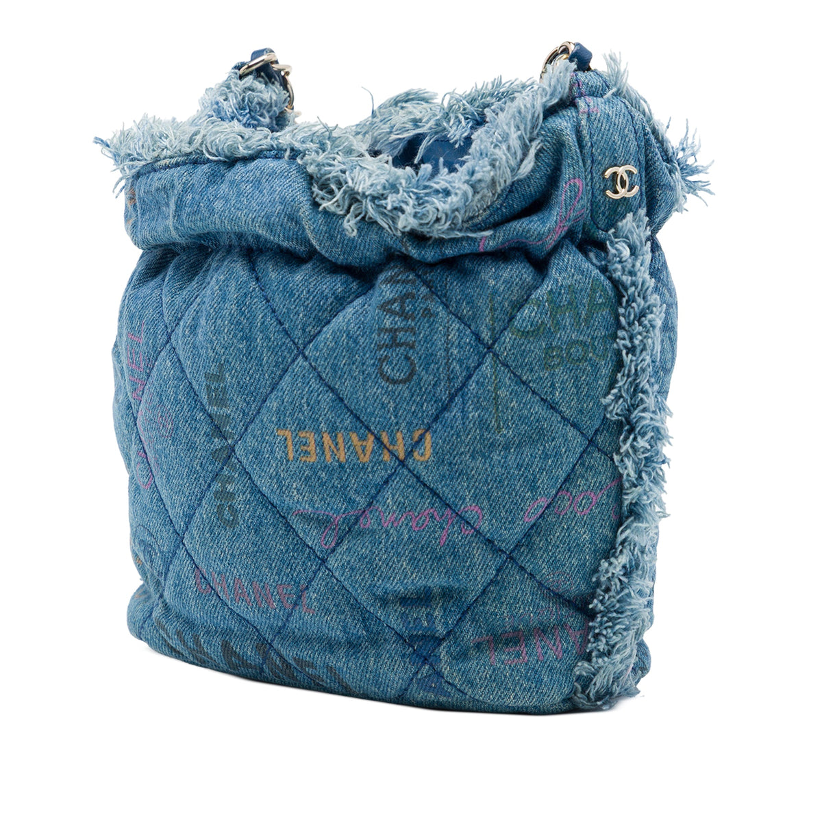Chanel Small Quilted Denim Mood Bucket with Chain — Blue