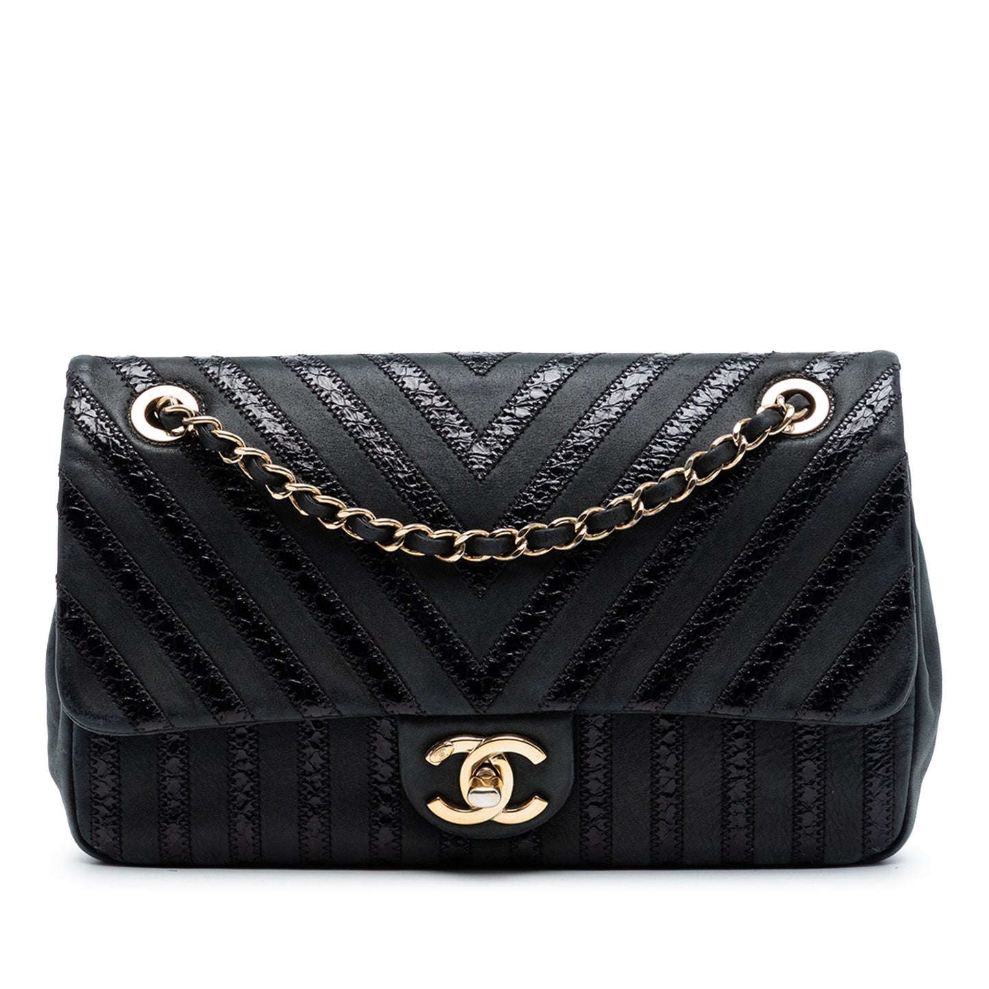 Medium Classic Chevron Wrinkled Calfskin and Suede Single Flap