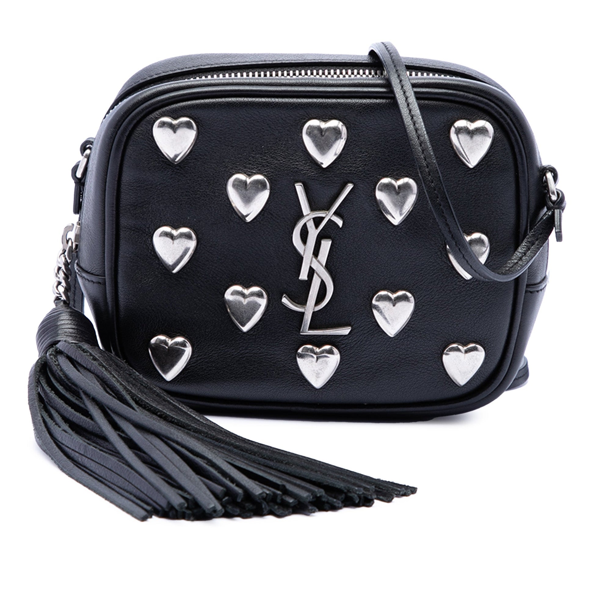 Saint Laurent Studded Calfskin Monogram Heart Blogger Crossbody