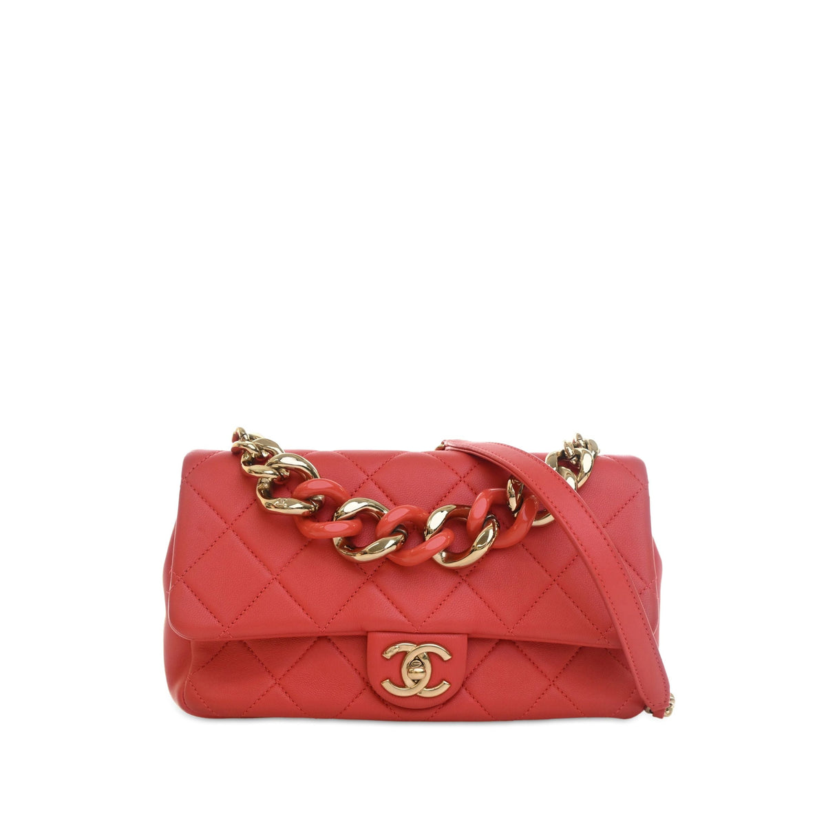 Chanel Small Lambskin Elegant Chain Single Flap — Red