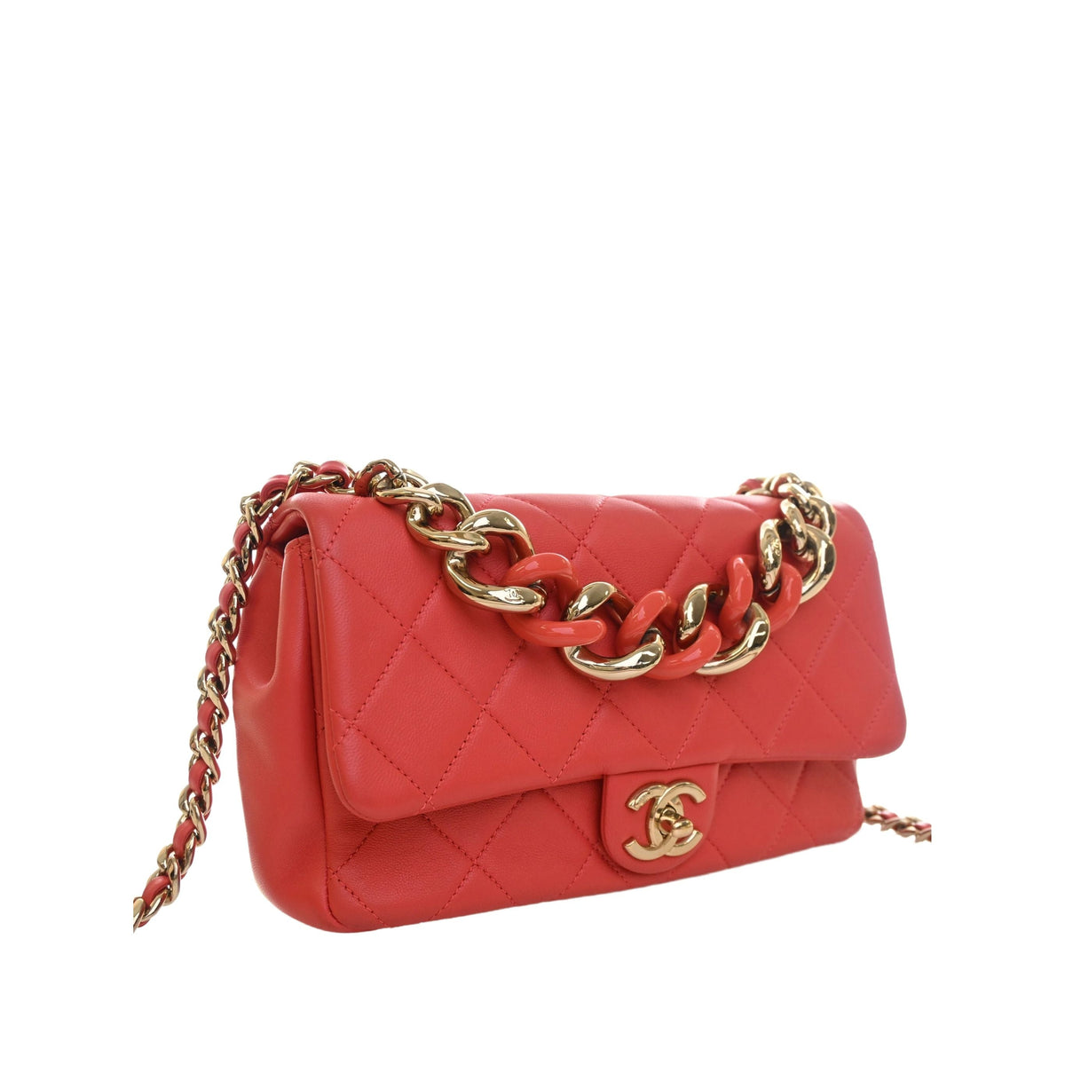 Chanel Small Lambskin Elegant Chain Single Flap — Red