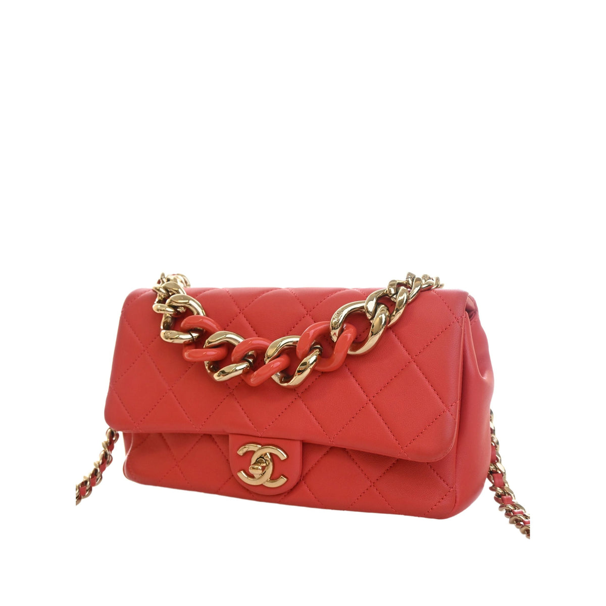 Chanel Small Lambskin Elegant Chain Single Flap — Red