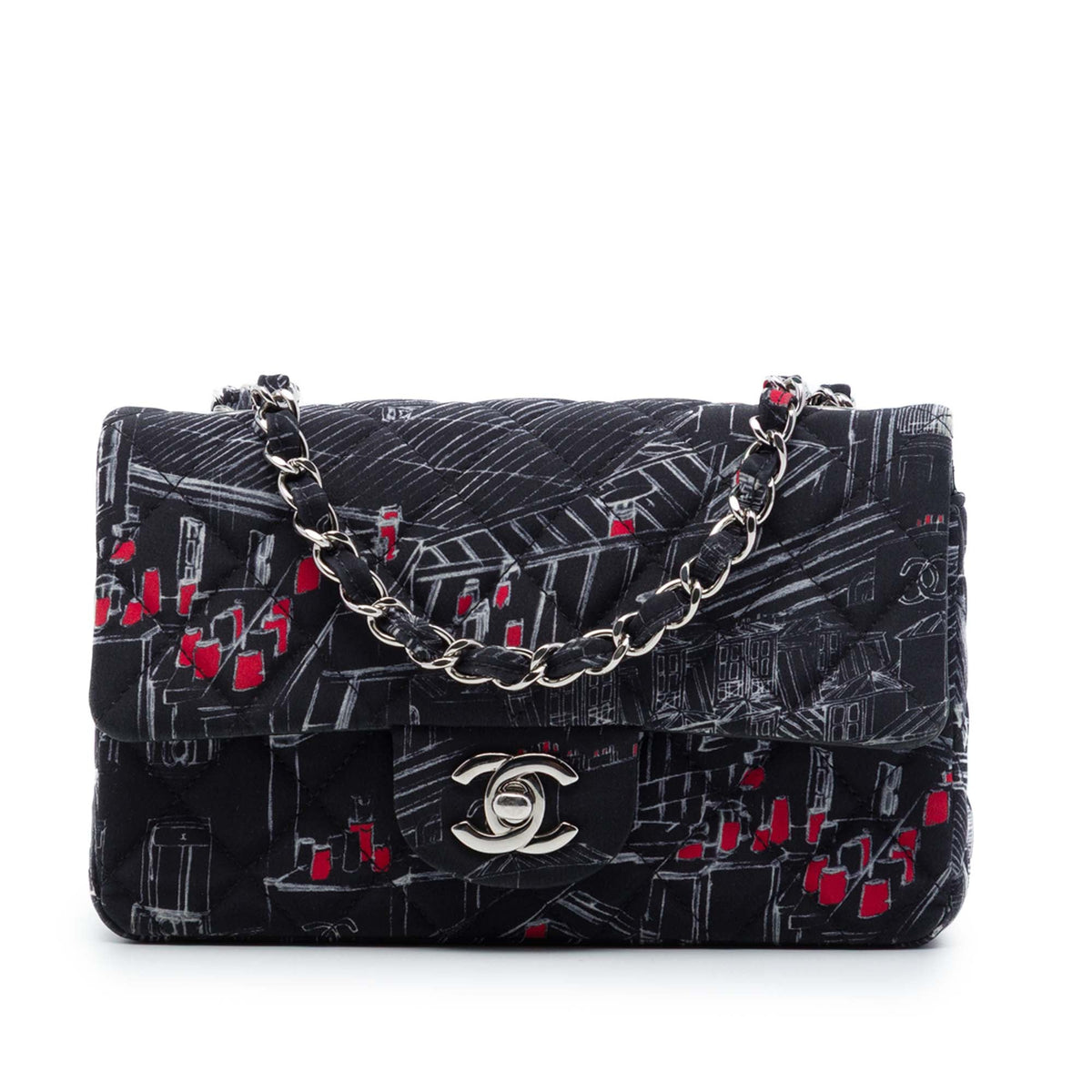 Chanel Mini Classic Canvas Parisian Rooftop Single Flap — Black