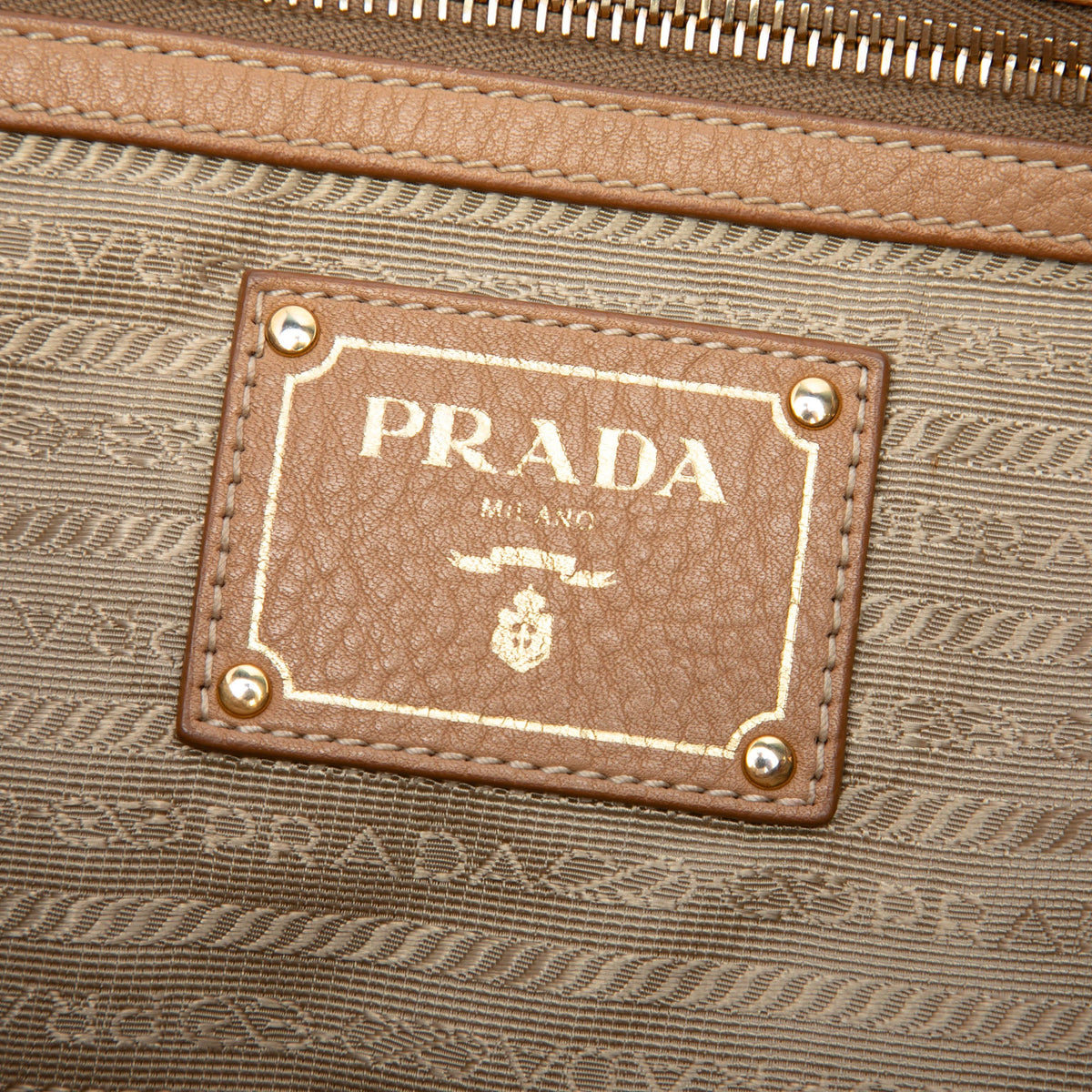 Prada Vitello Daino Shopper Tote — Brown