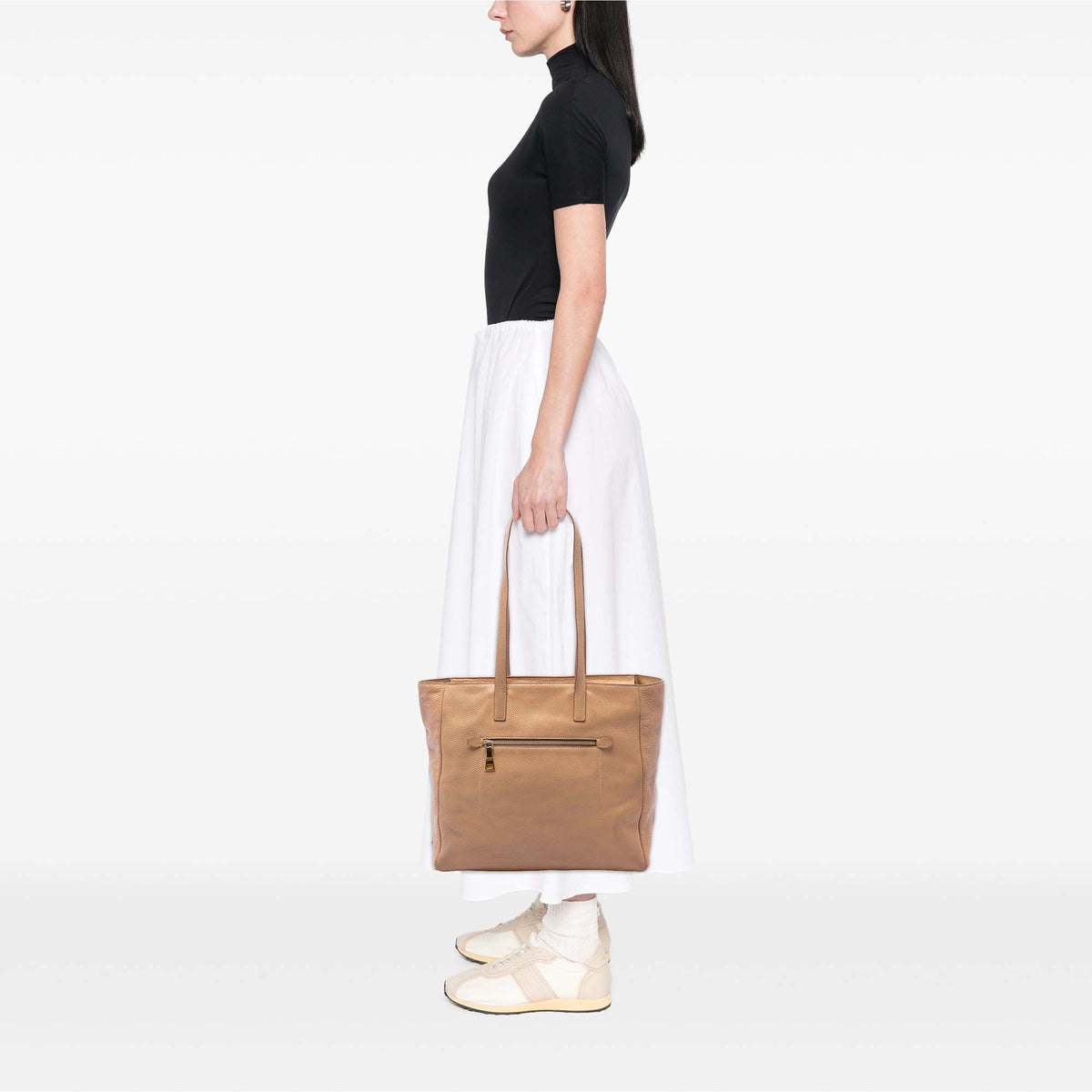 Prada Vitello Daino Shopper Tote — Brown