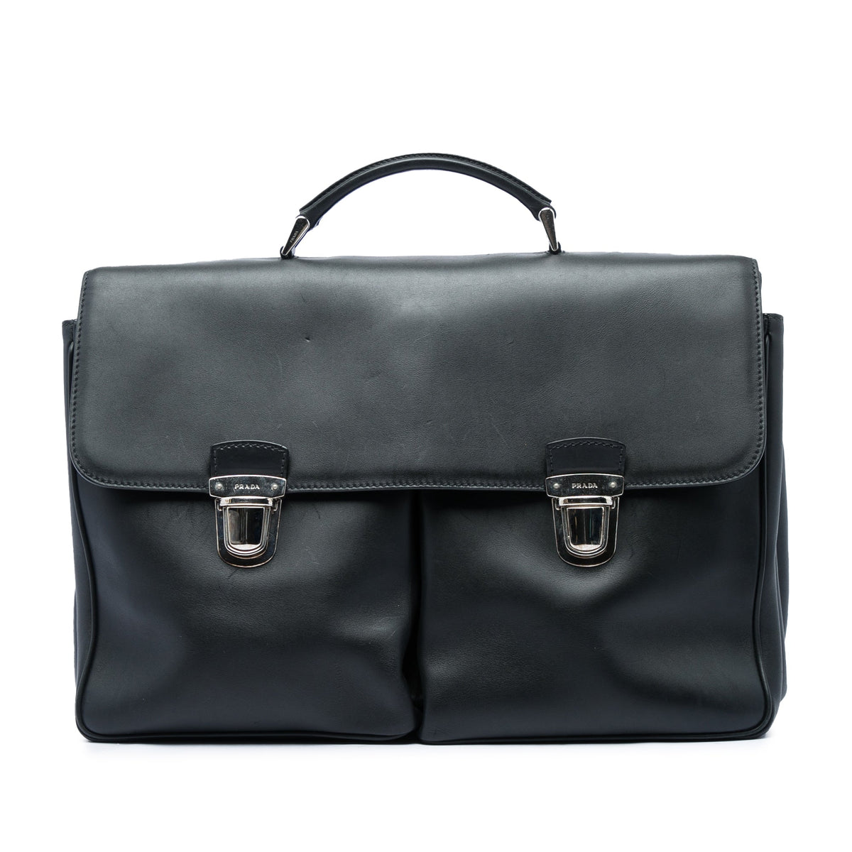Prada City Calf Double Push Lock Business Bag
