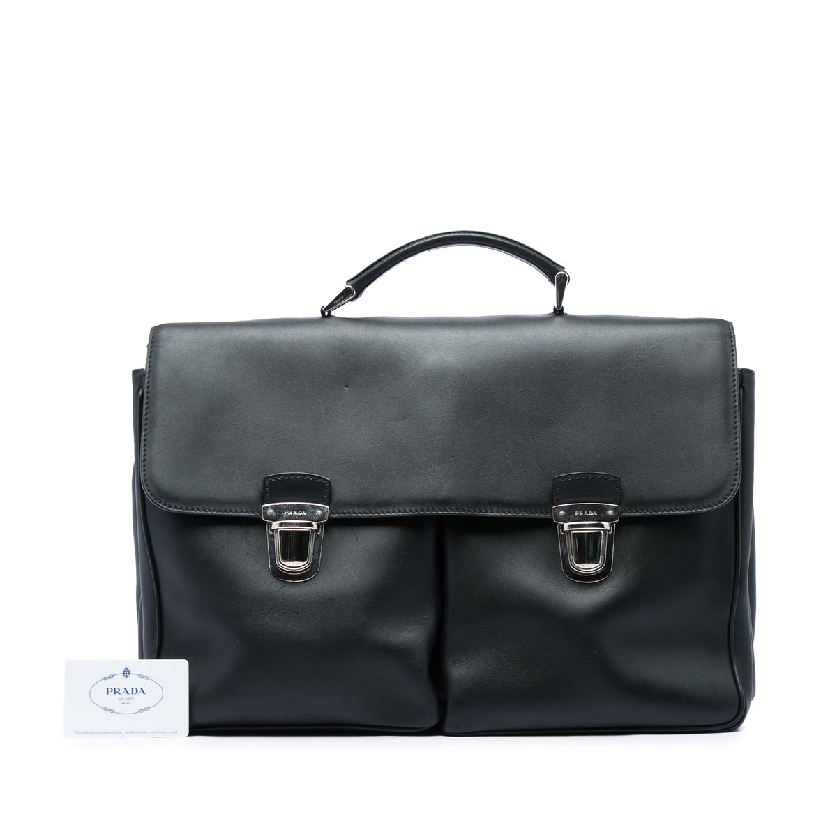 Prada City Calf Double Push Lock Business Bag